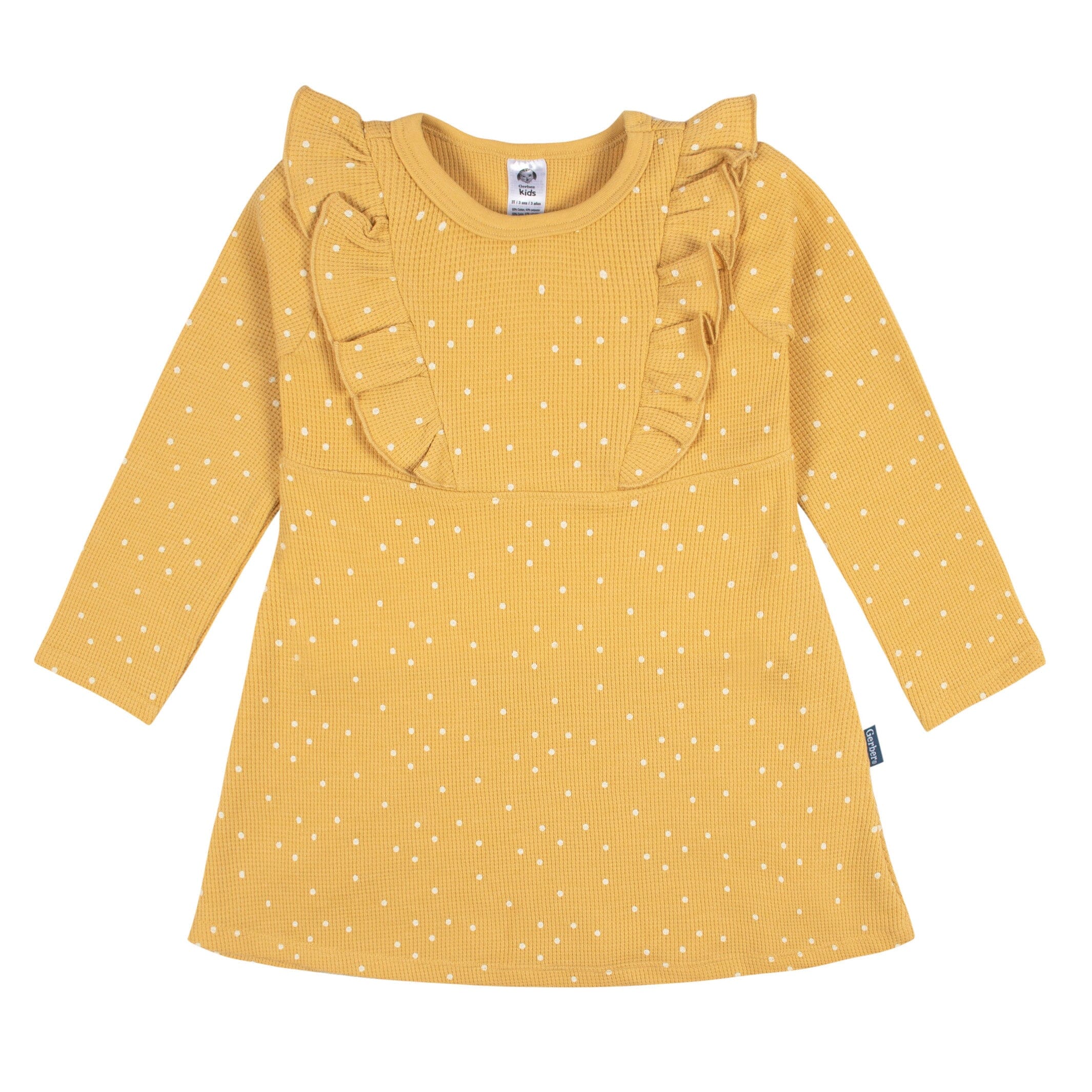 Infant and Toddler Girls Yellow Dots Dress with Ruffle