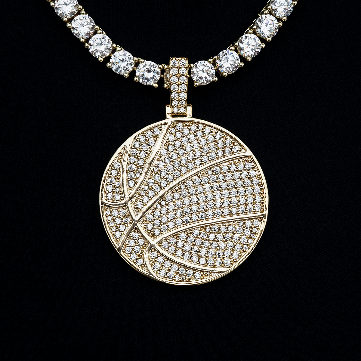 Pave Basketball Pendant in Yellow Gold