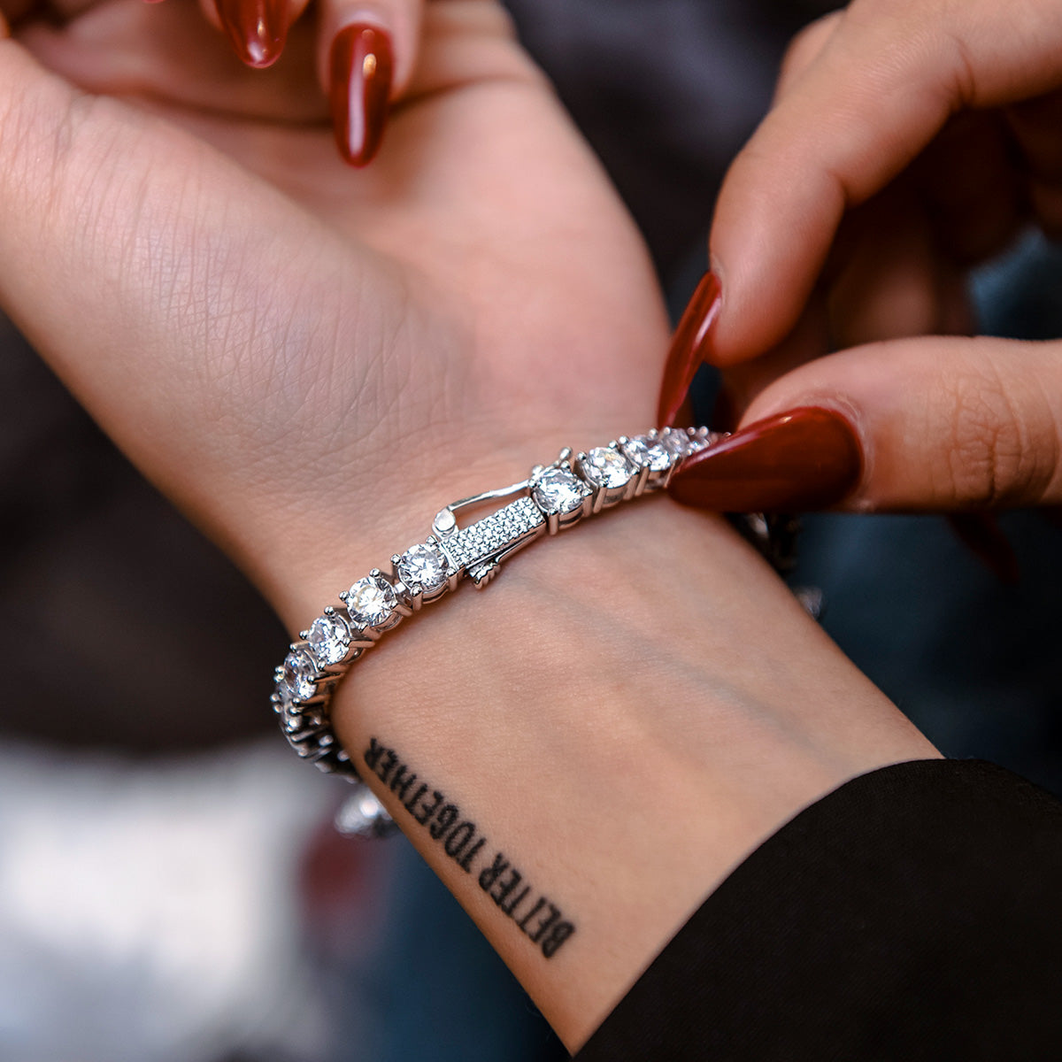 Iced Baguette Bar Bracelet in White Gold