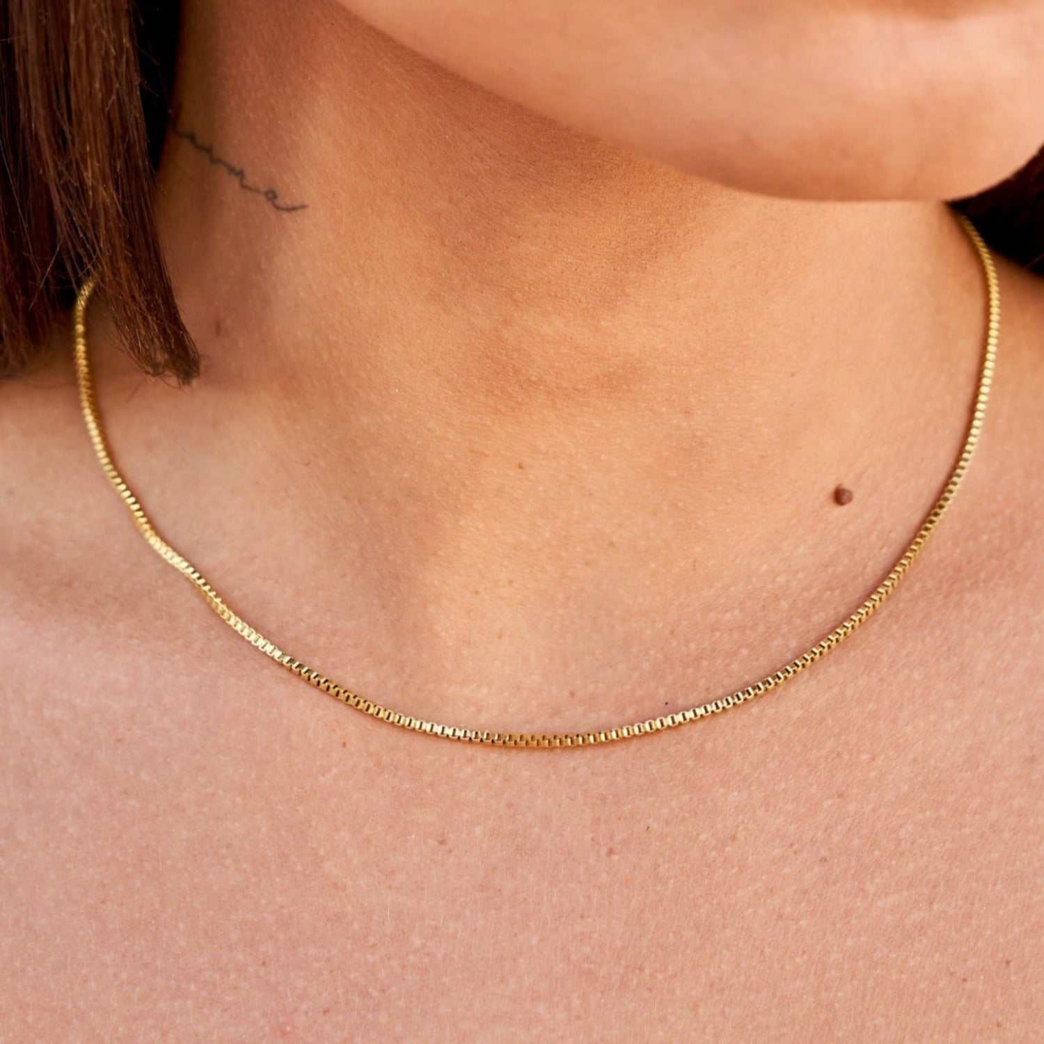 Micro Box Chain Necklace in Yellow Gold