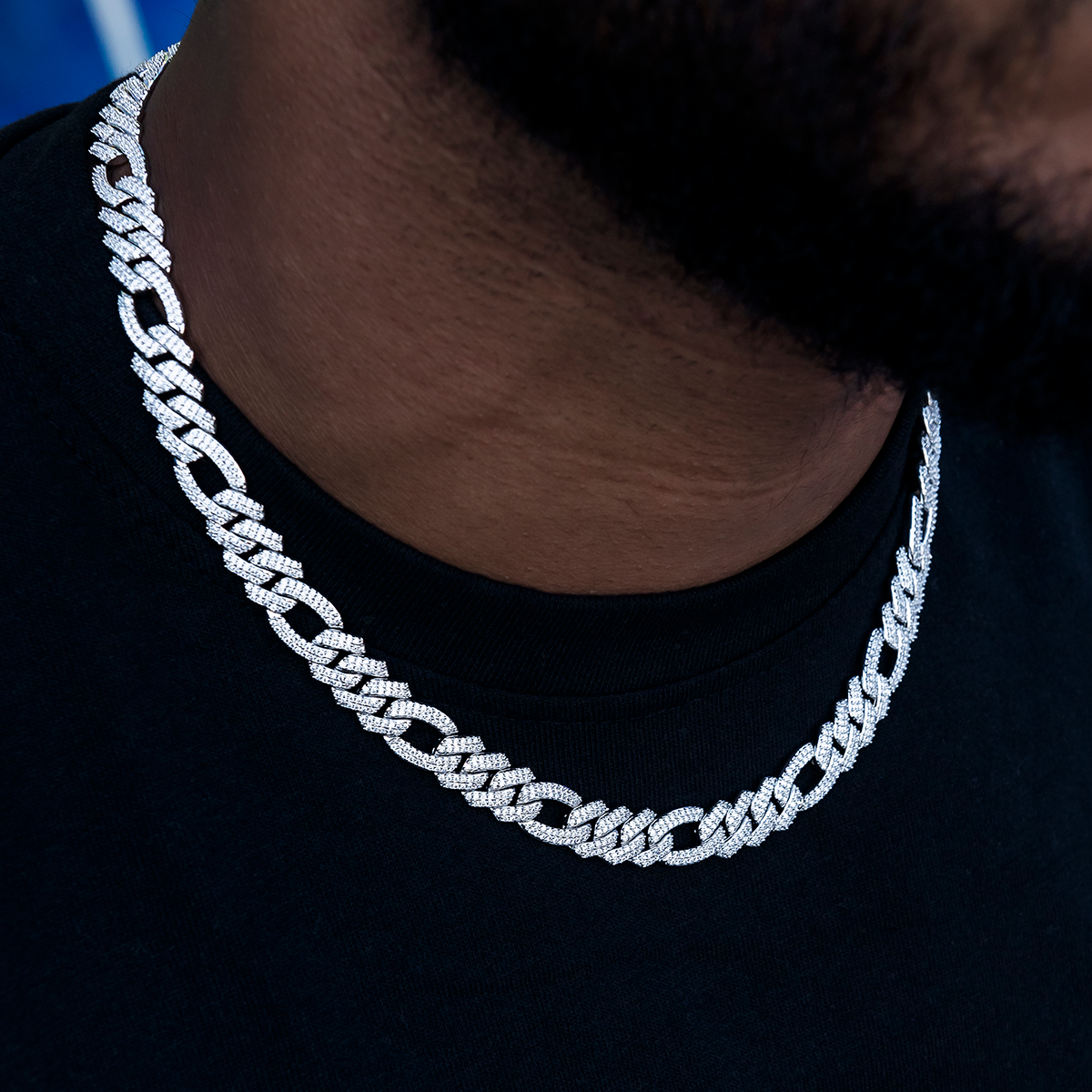 Diamond Figaro Chain in White Gold- 10mm