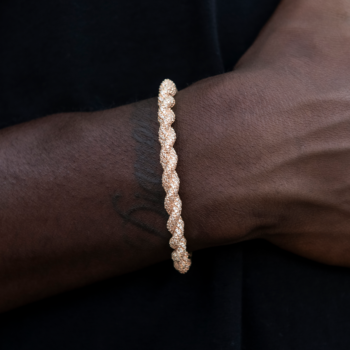 Diamond Rope Cuff Bracelet in Rose Gold- 6mm