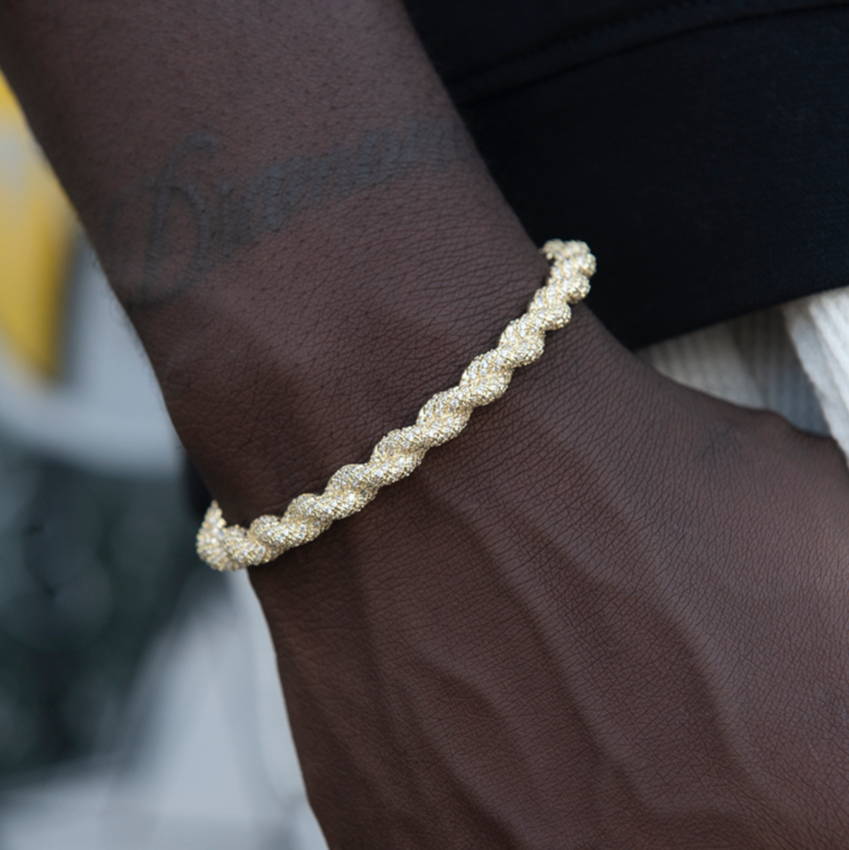 Diamond Rope Cuff Bracelet in Yellow Gold- 6mm