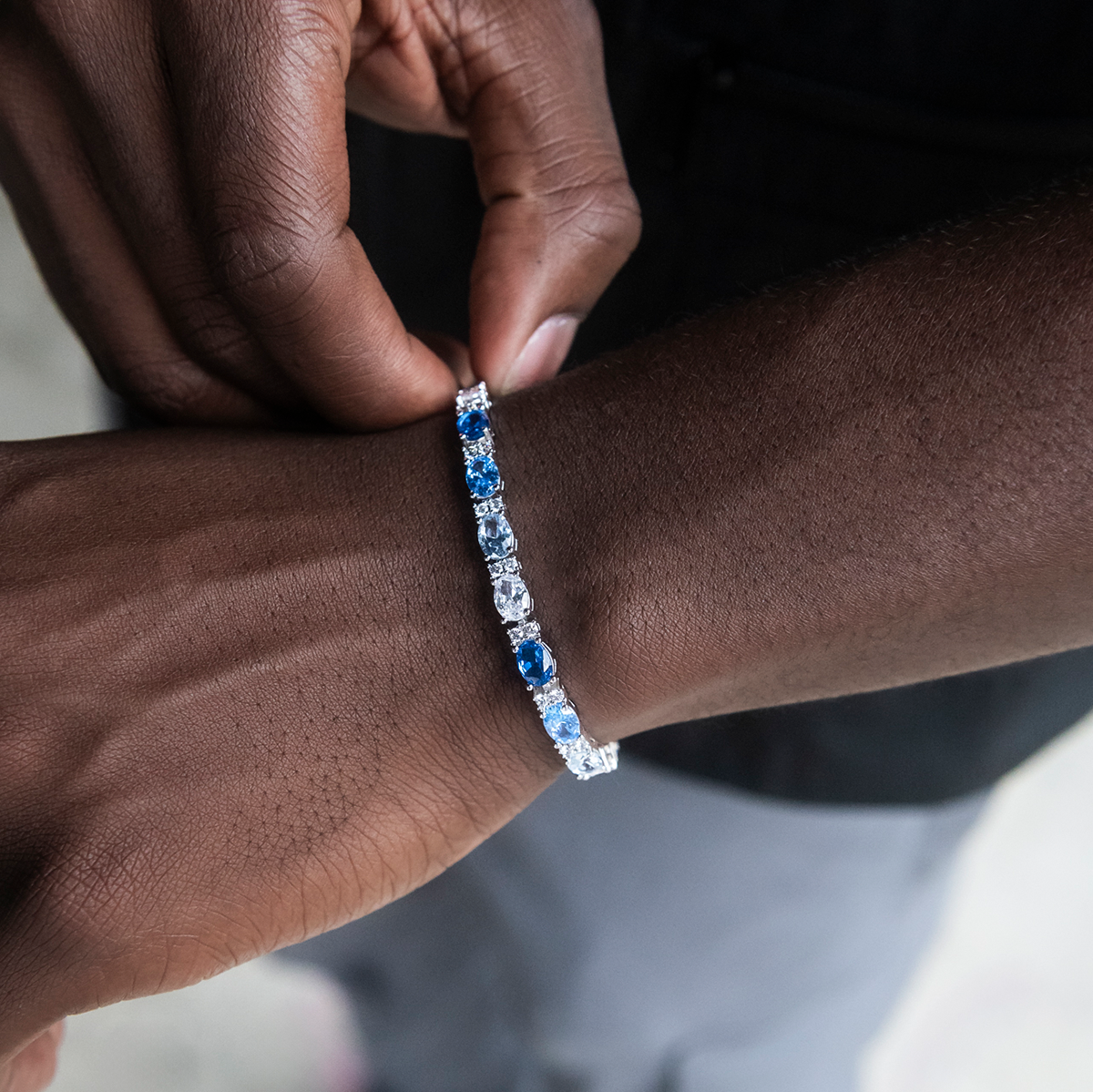 Blue Mixed Oval Cut Tennis Bracelet- 5mm