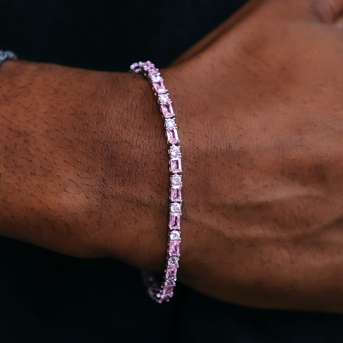 Pink Diamond Baguette Tennis Bracelet