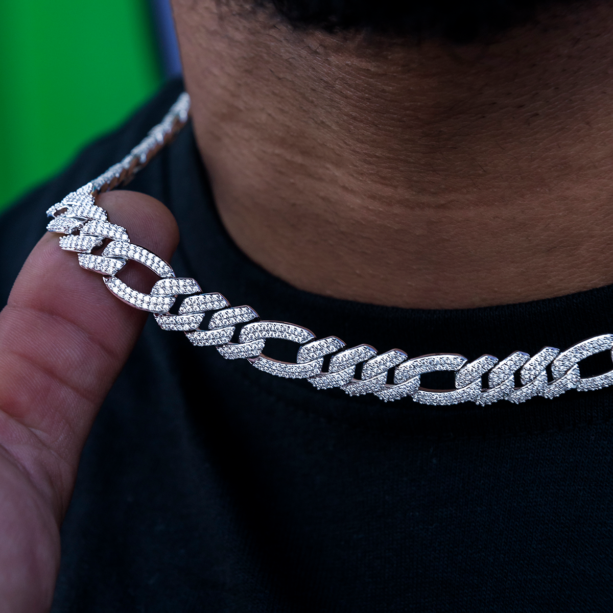 Diamond Figaro Chain in White Gold- 10mm