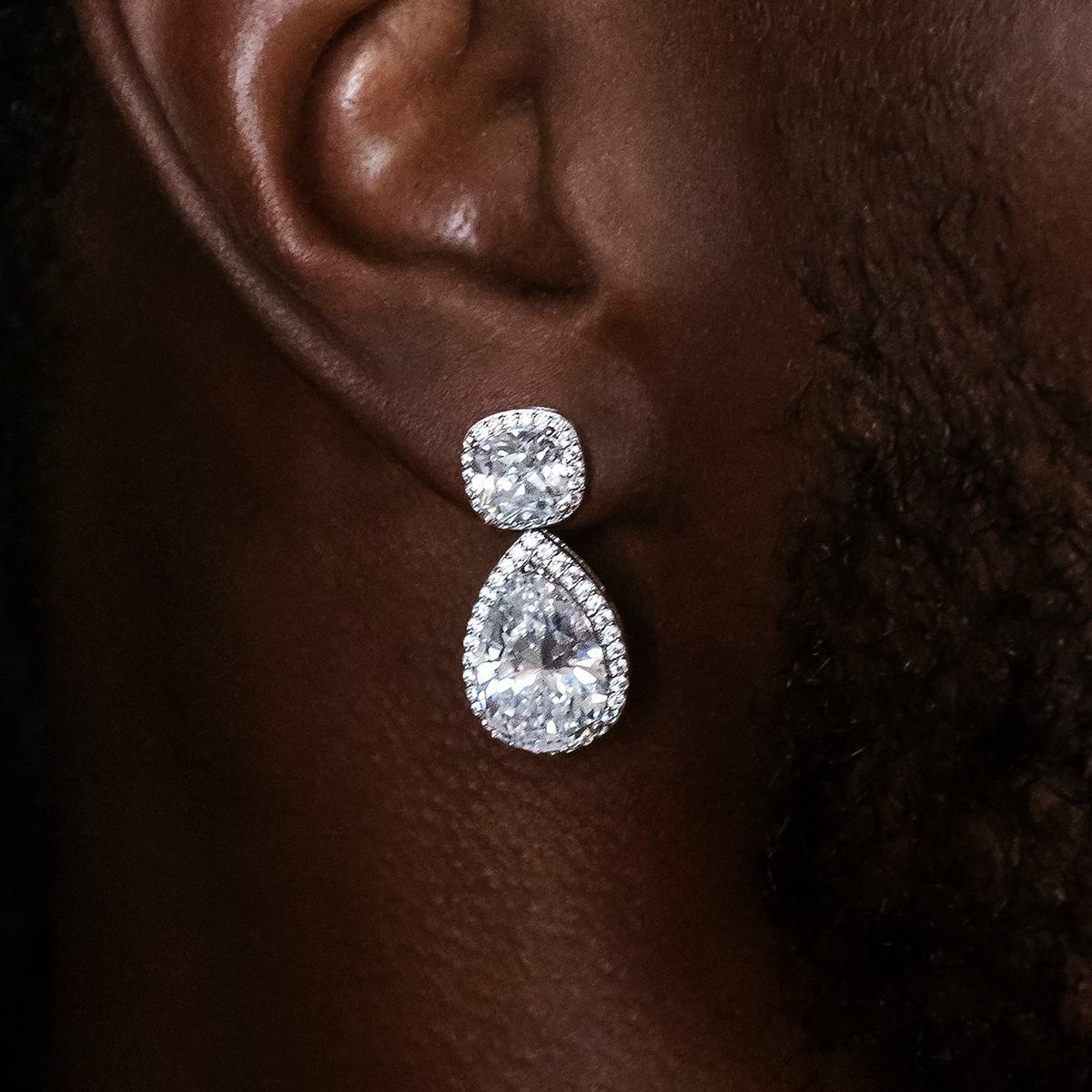 Iced Diamond Cushion Cut Drop Earrings