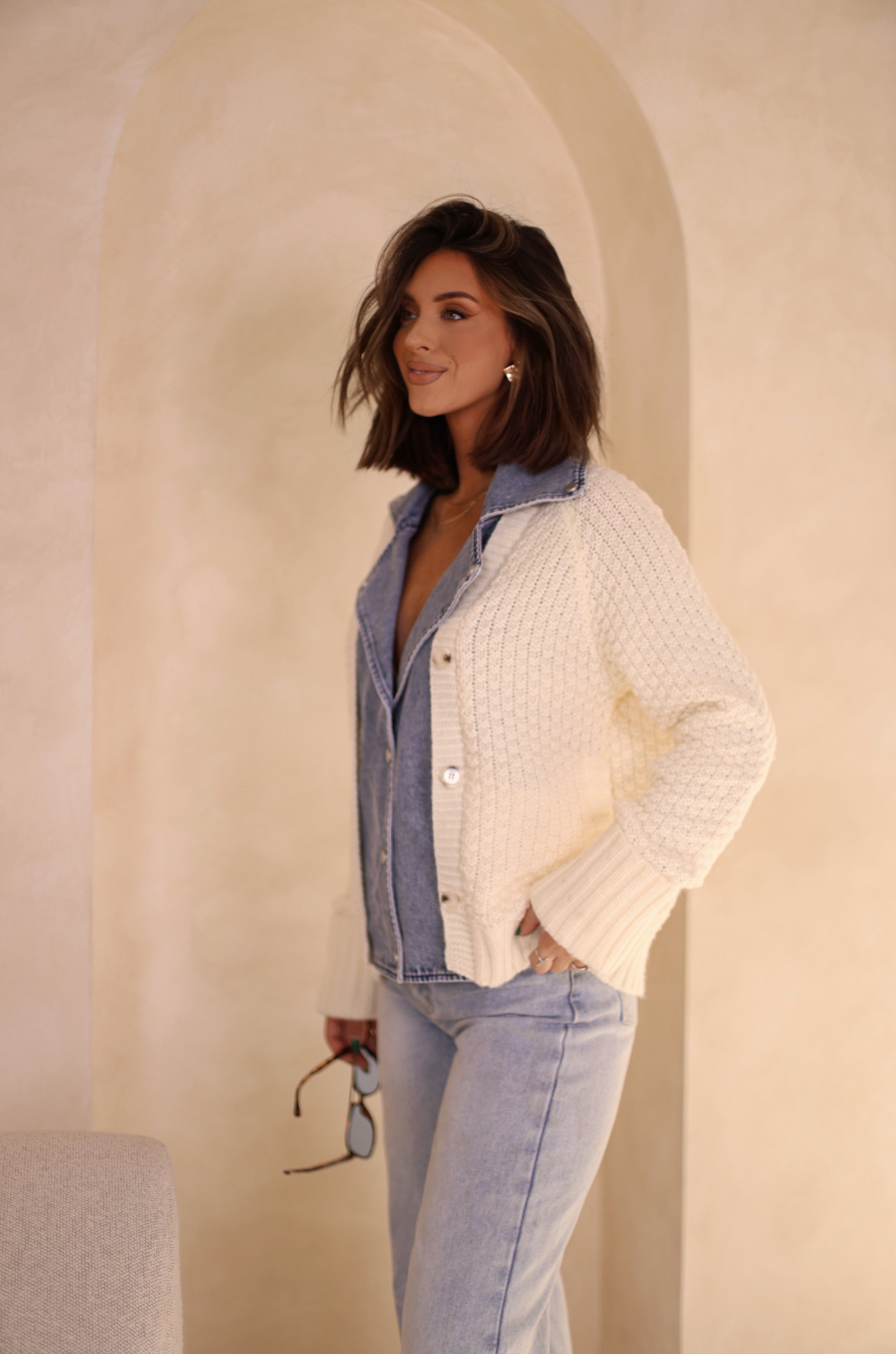 Cable Knit Denim Cardigan