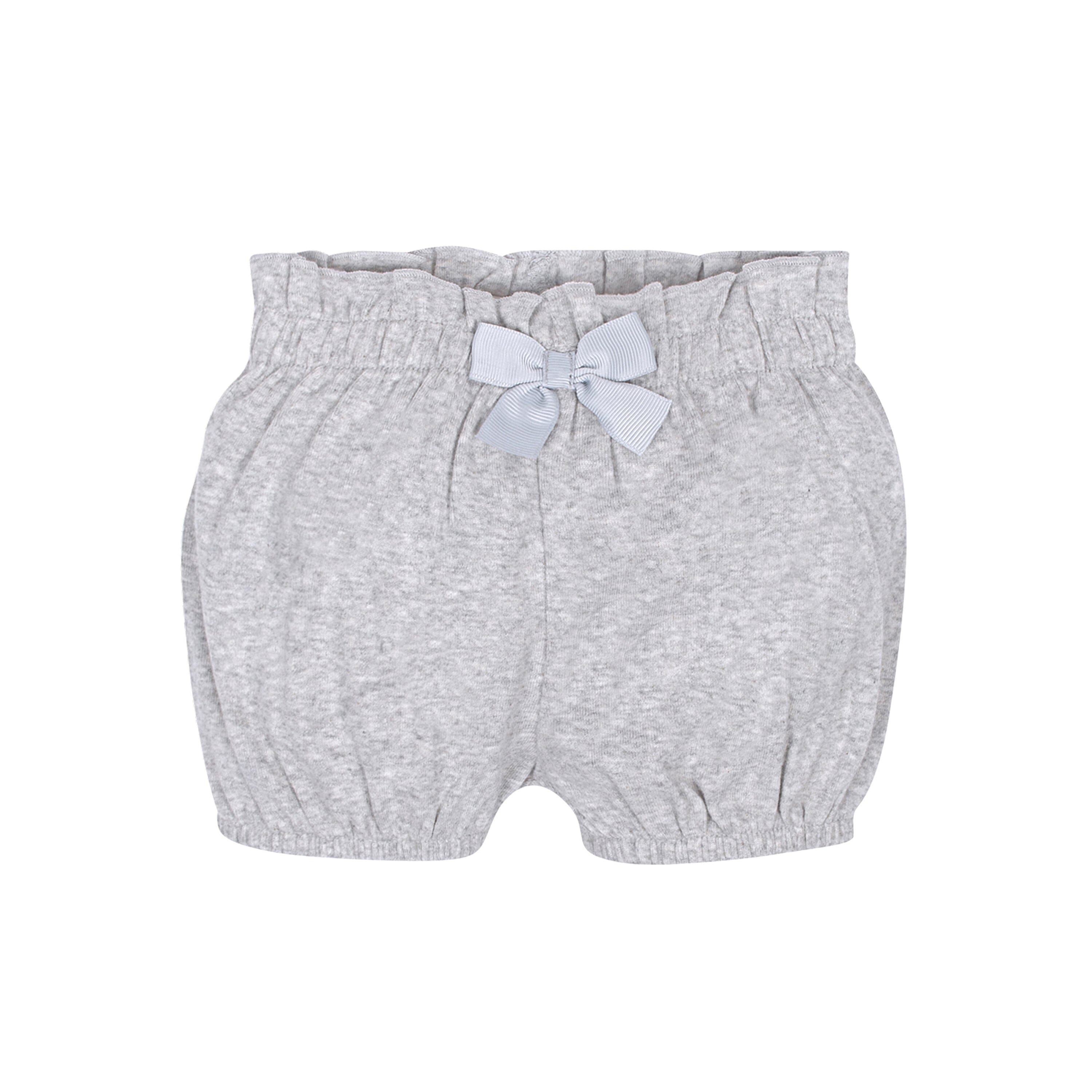 4-Pack Baby Girls Gray Floral Bubble Shorts