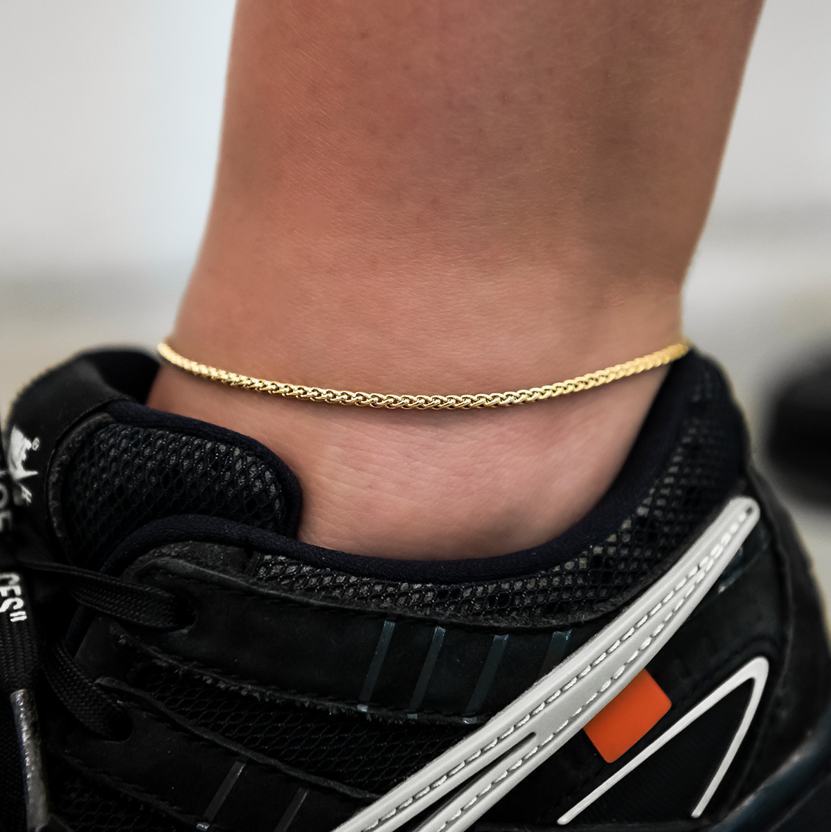 Palm Chain Anklet in Yellow Gold- 2mm