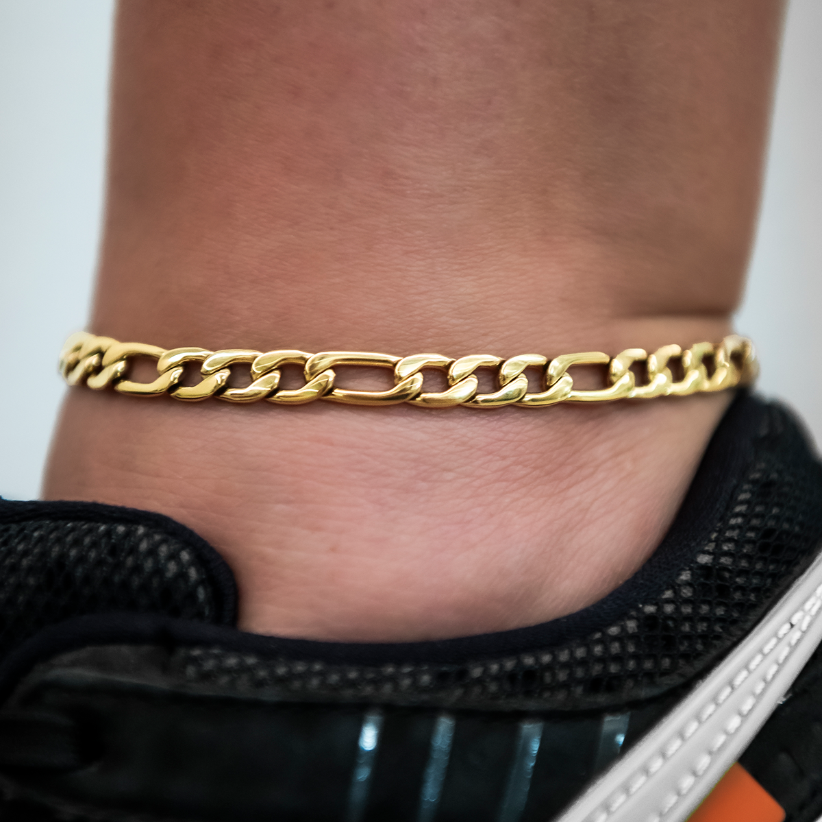 Figaro Chain Anklet in Yellow Gold- 6mm