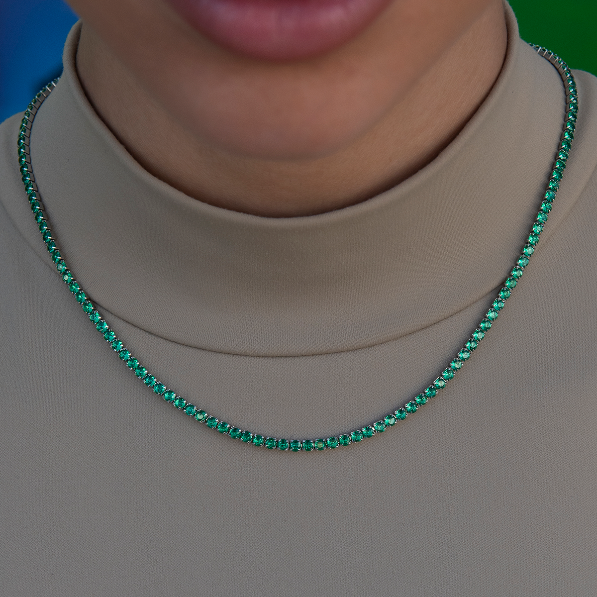 Emerald Diamond Micro Tennis Necklace