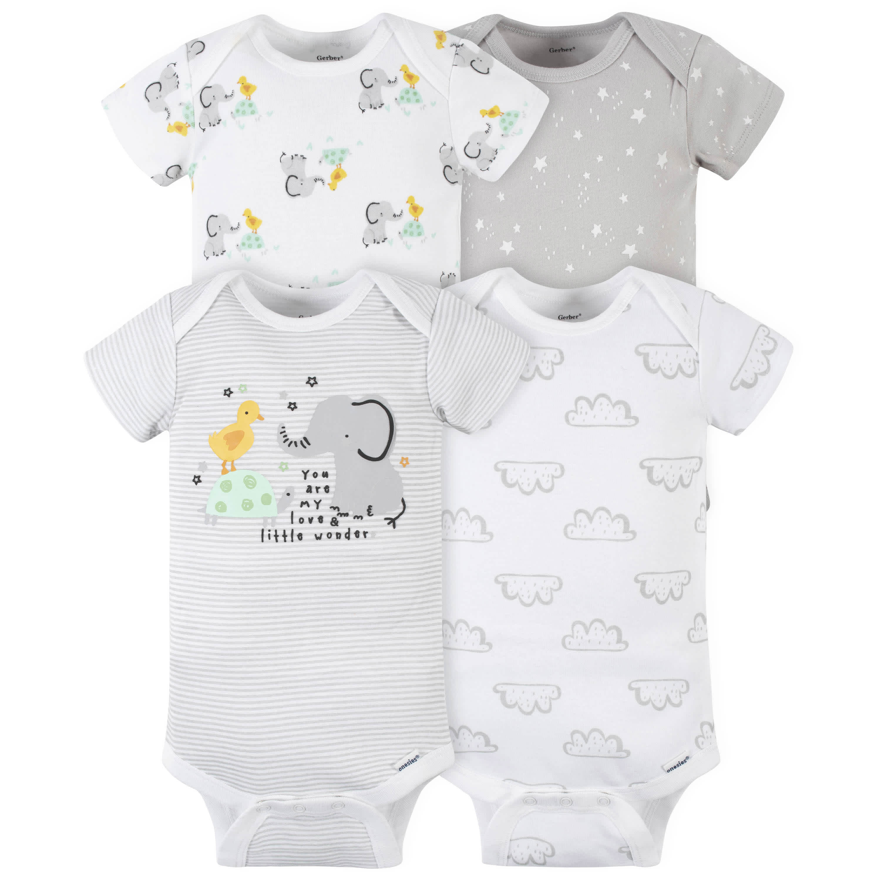 4-Pack Baby Neutral Baby Animals Short Sleeve Onesies Bodysuits