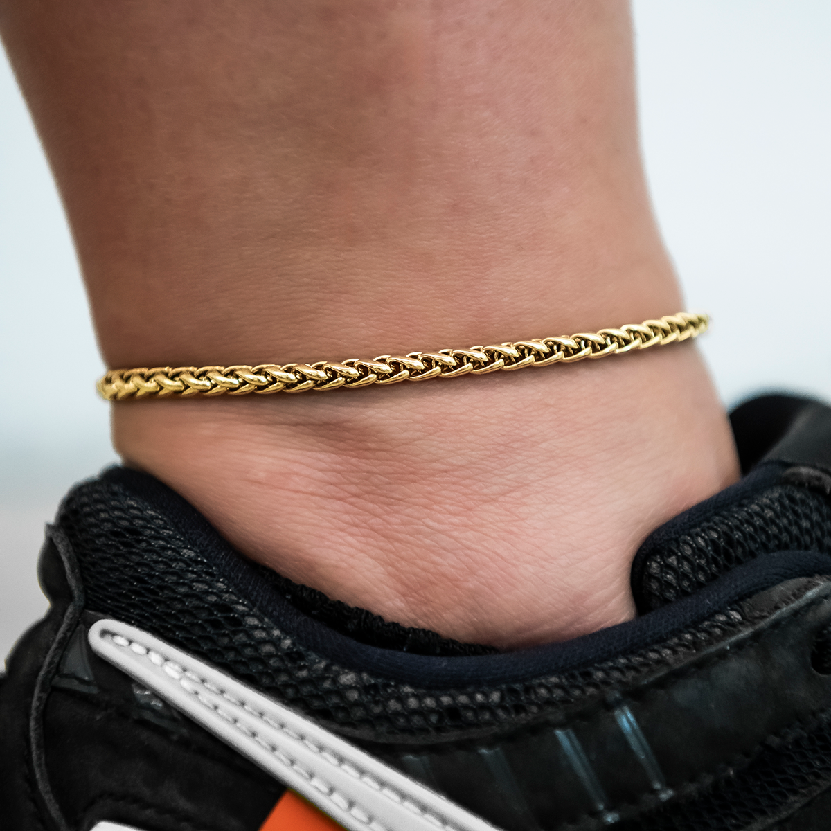 Palm Chain Anklet in Yellow Gold- 4mm