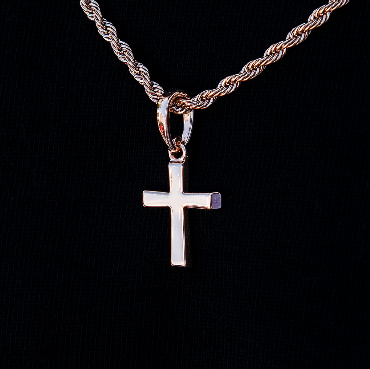 Micro Simple Cross Pendant in Rose Gold