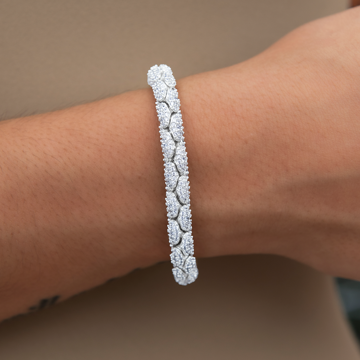 Diamond Pave Reptile Bracelet in White Gold-6mm