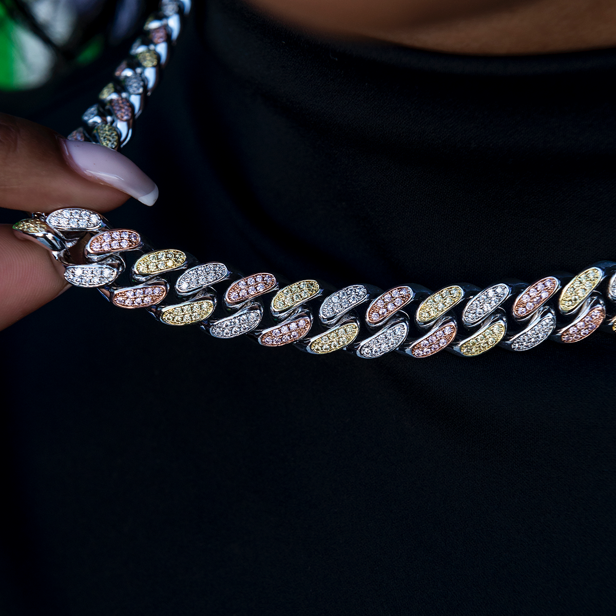 Diamond Cuban Link Chain in Yellow/Rose/White Gold- 12mm