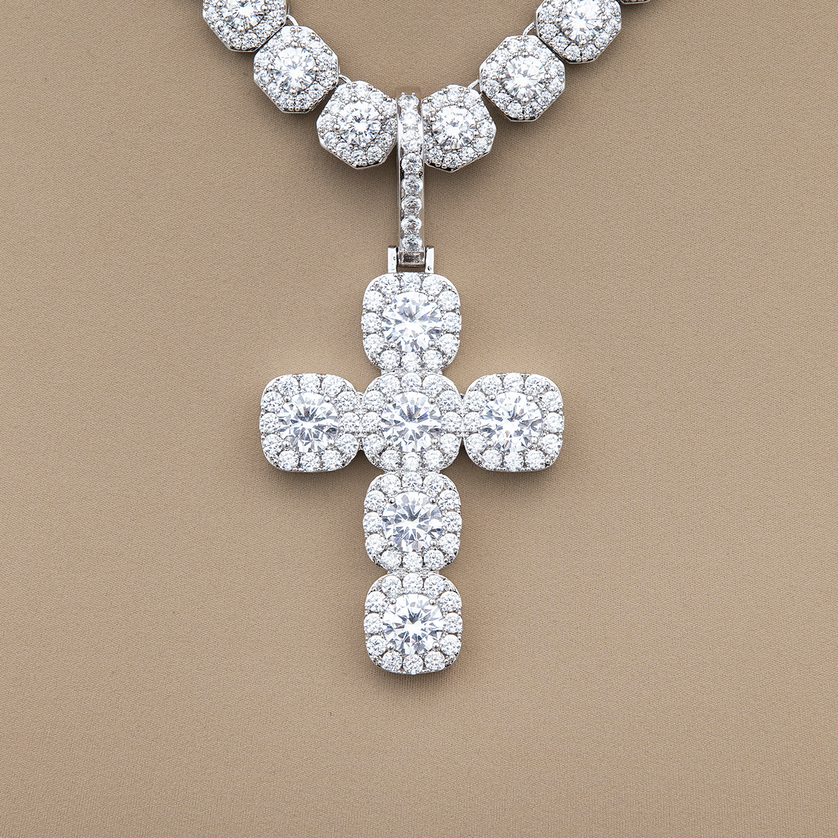 Gem Stone Cross Pendant in White Gold