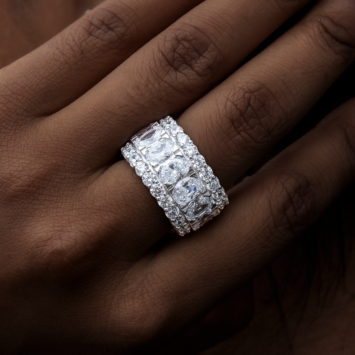 Multi-Layer Crystal Diamond Band Ring in White Gold Vermeil