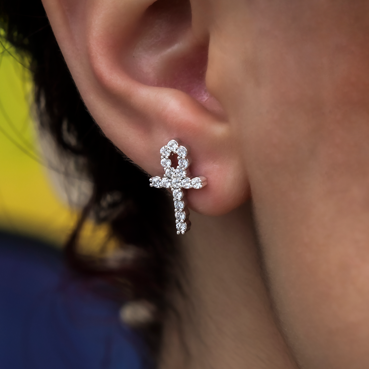 Diamond Ankh Stud Earrings