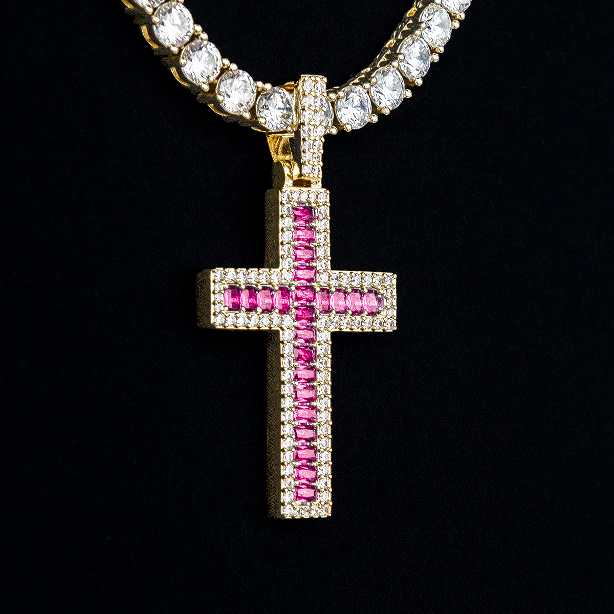 Pink Baguette Cross Pendant