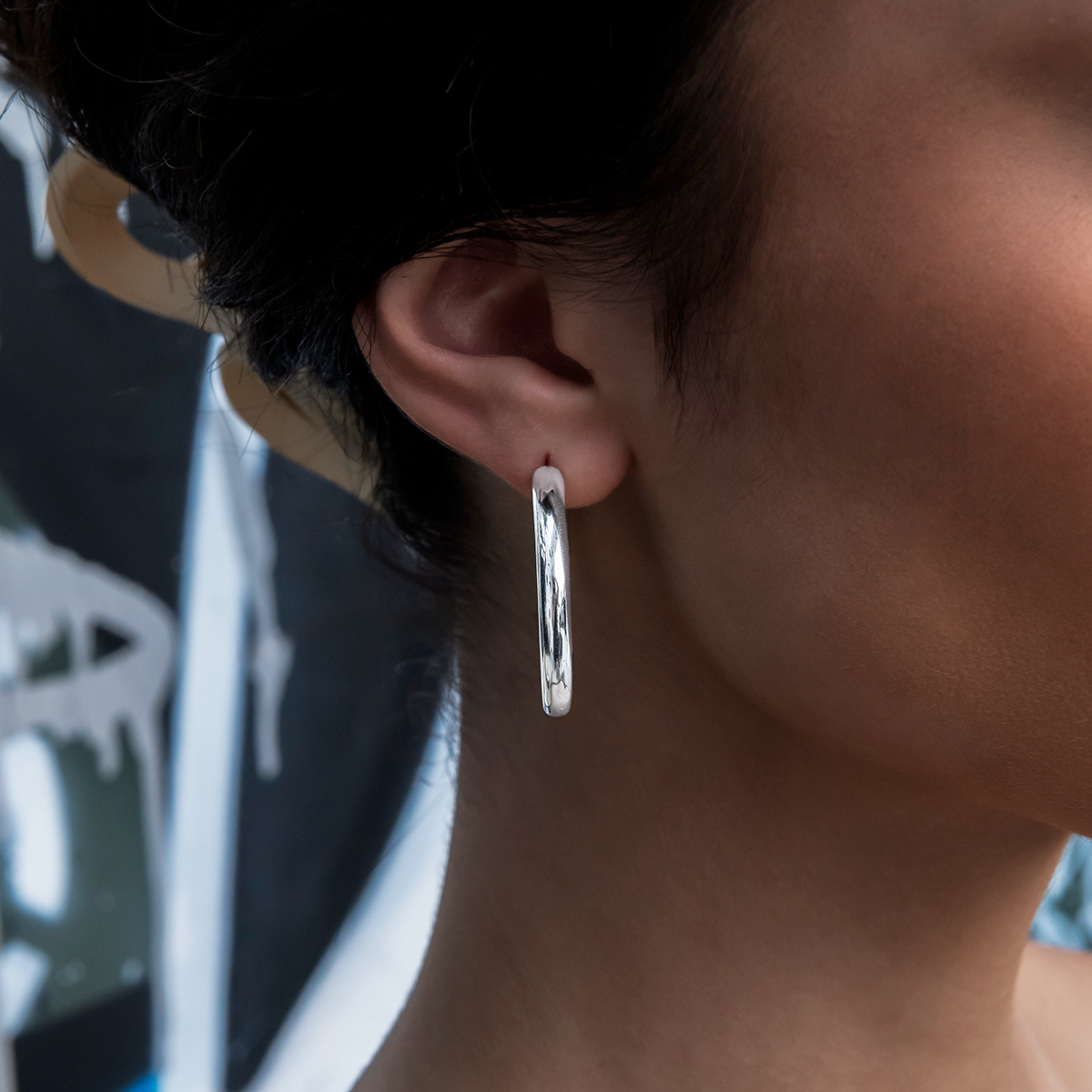 Tube Hoop Earrings in White Gold