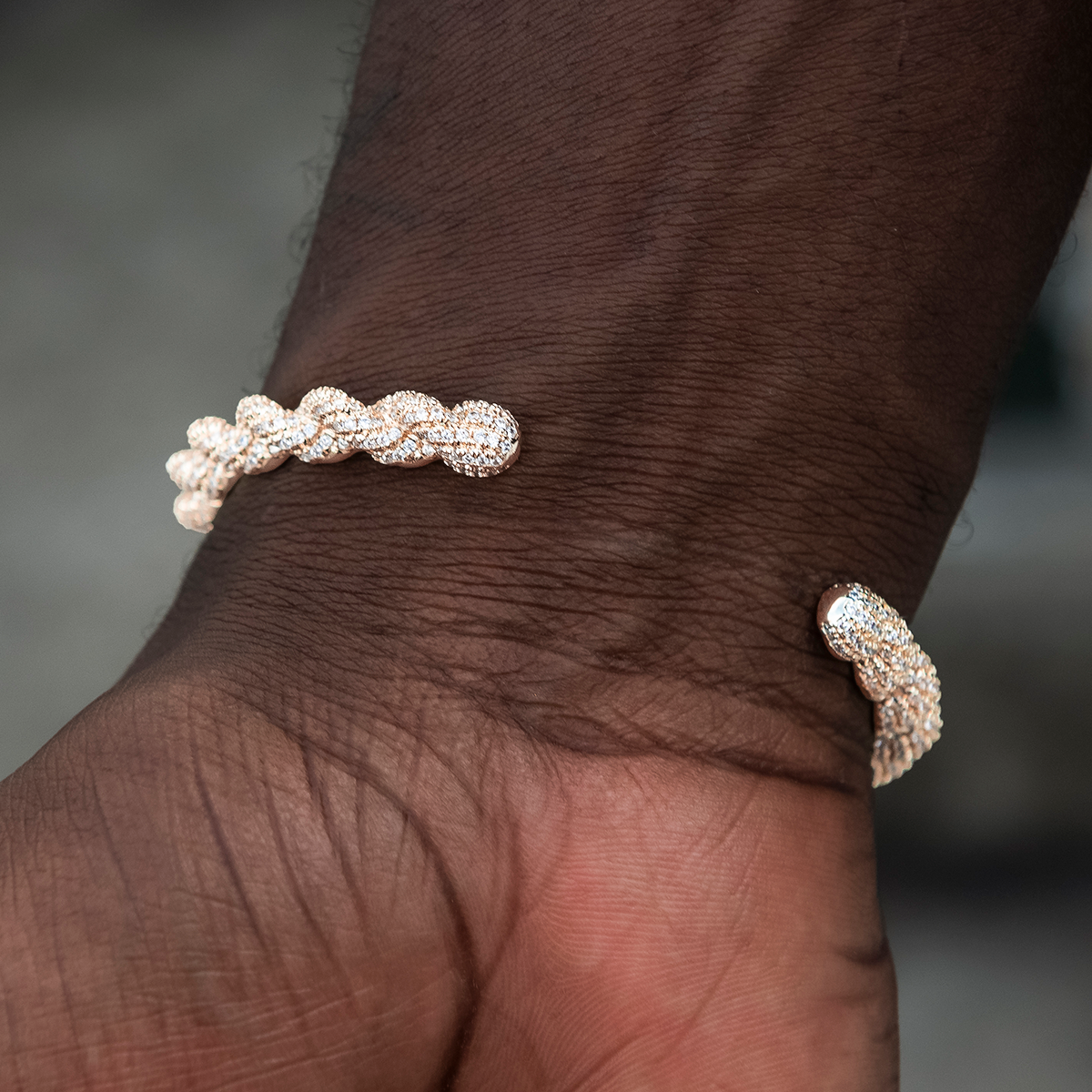 Diamond Rope Cuff Bracelet in Rose Gold- 6mm