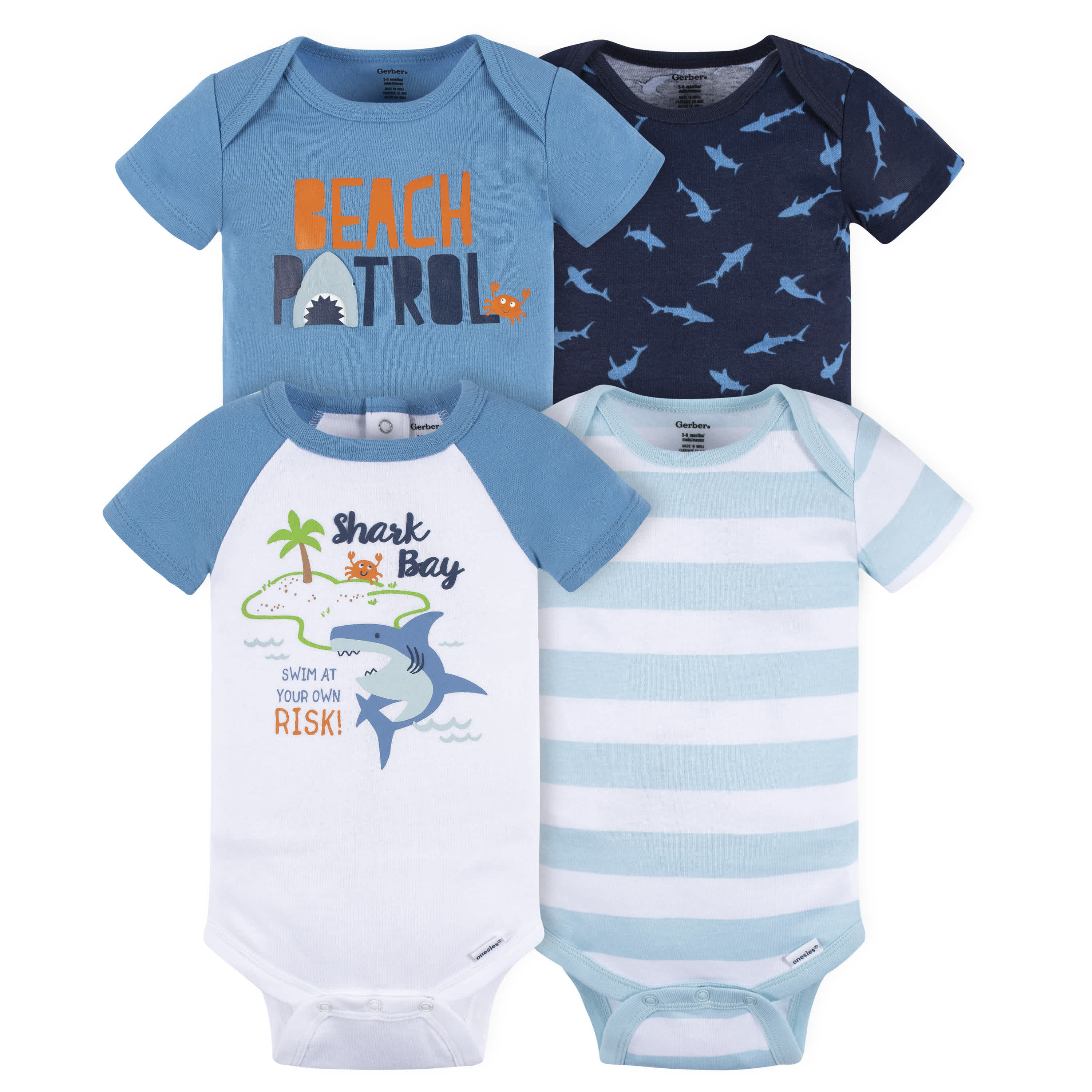 4-Pack Baby Boys Shark Bay Short Sleeve Onesies Bodysuits