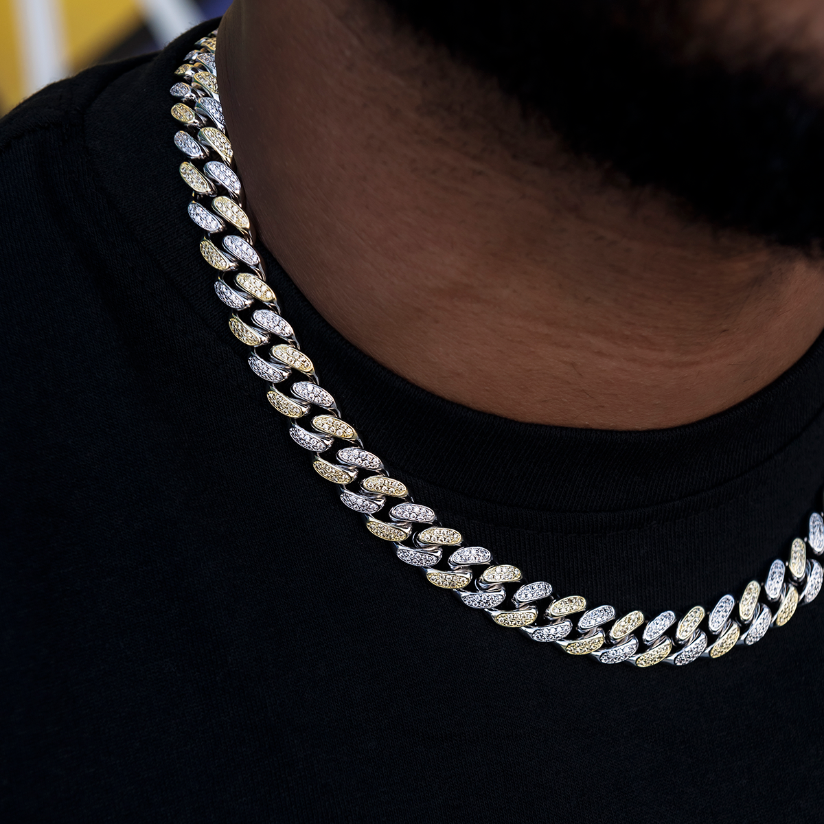 Diamond Cuban Link Chain in White/Yellow Gold- 12mm