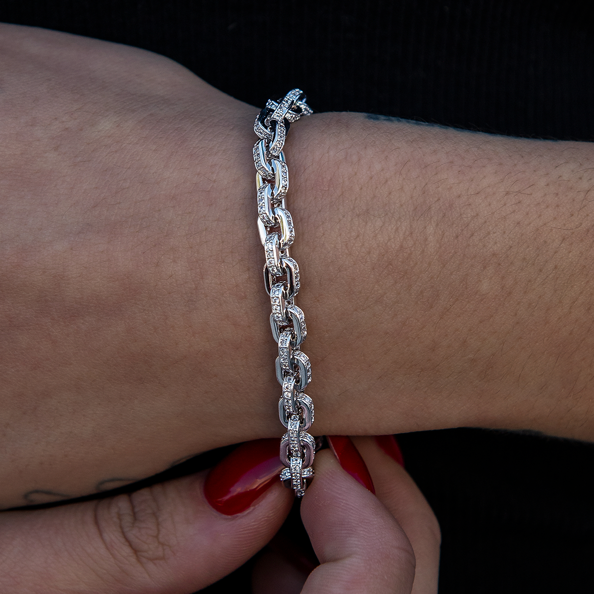 Iced Box Chain Bracelet in White Gold