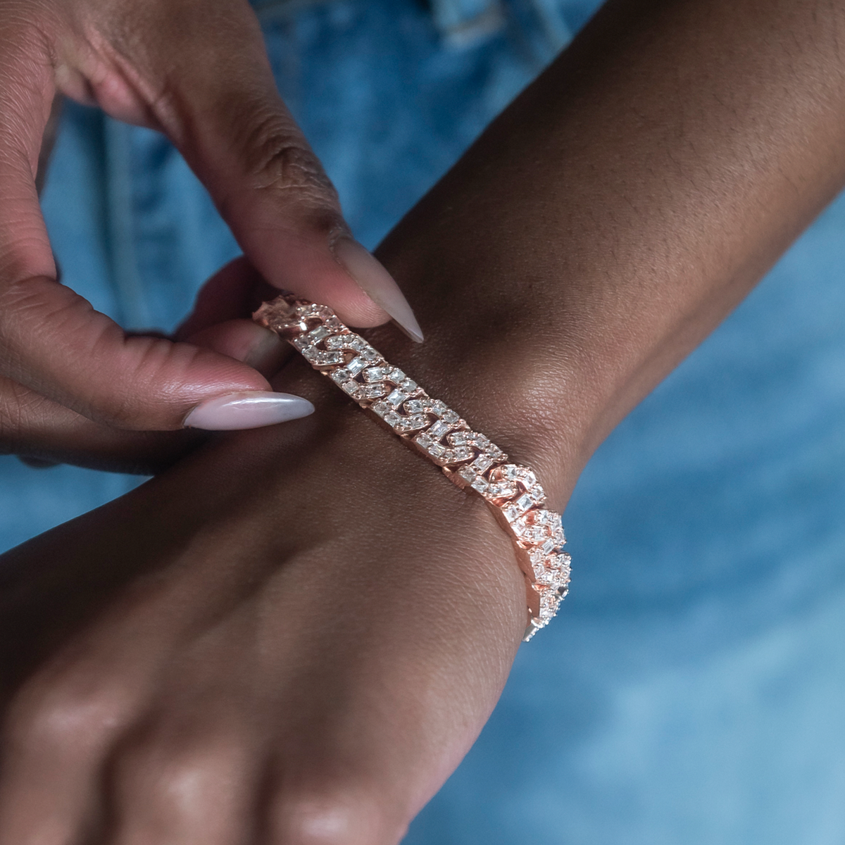 Baguette Chain Link Bracelet in Rose Gold