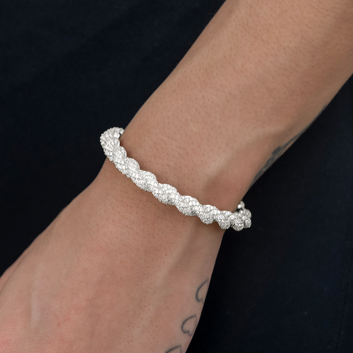 Diamond Rope Cuff Bracelet in White Gold- 6mm