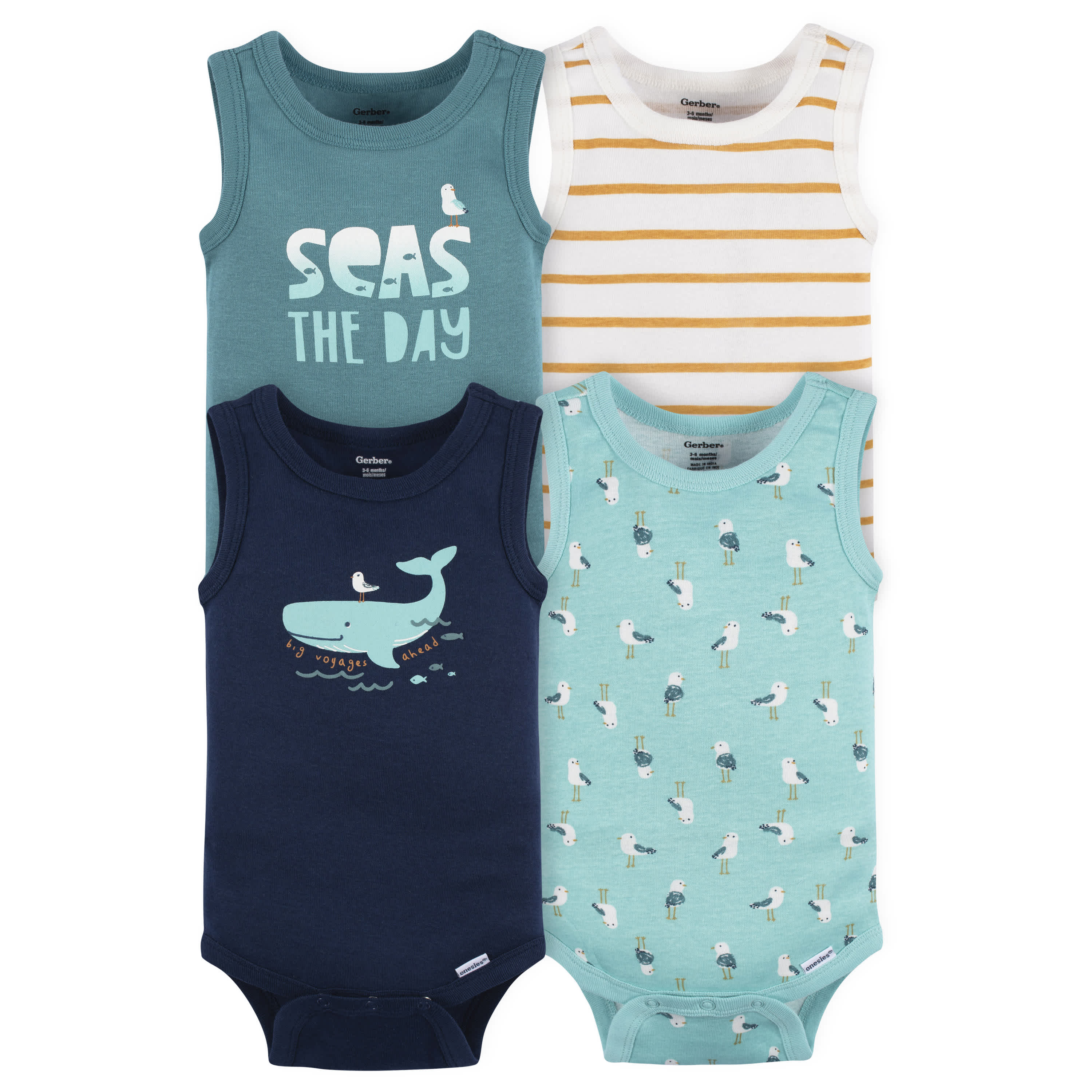 4-Pack Baby Boys Seas The Day Sleeveless Onesies Bodysuits