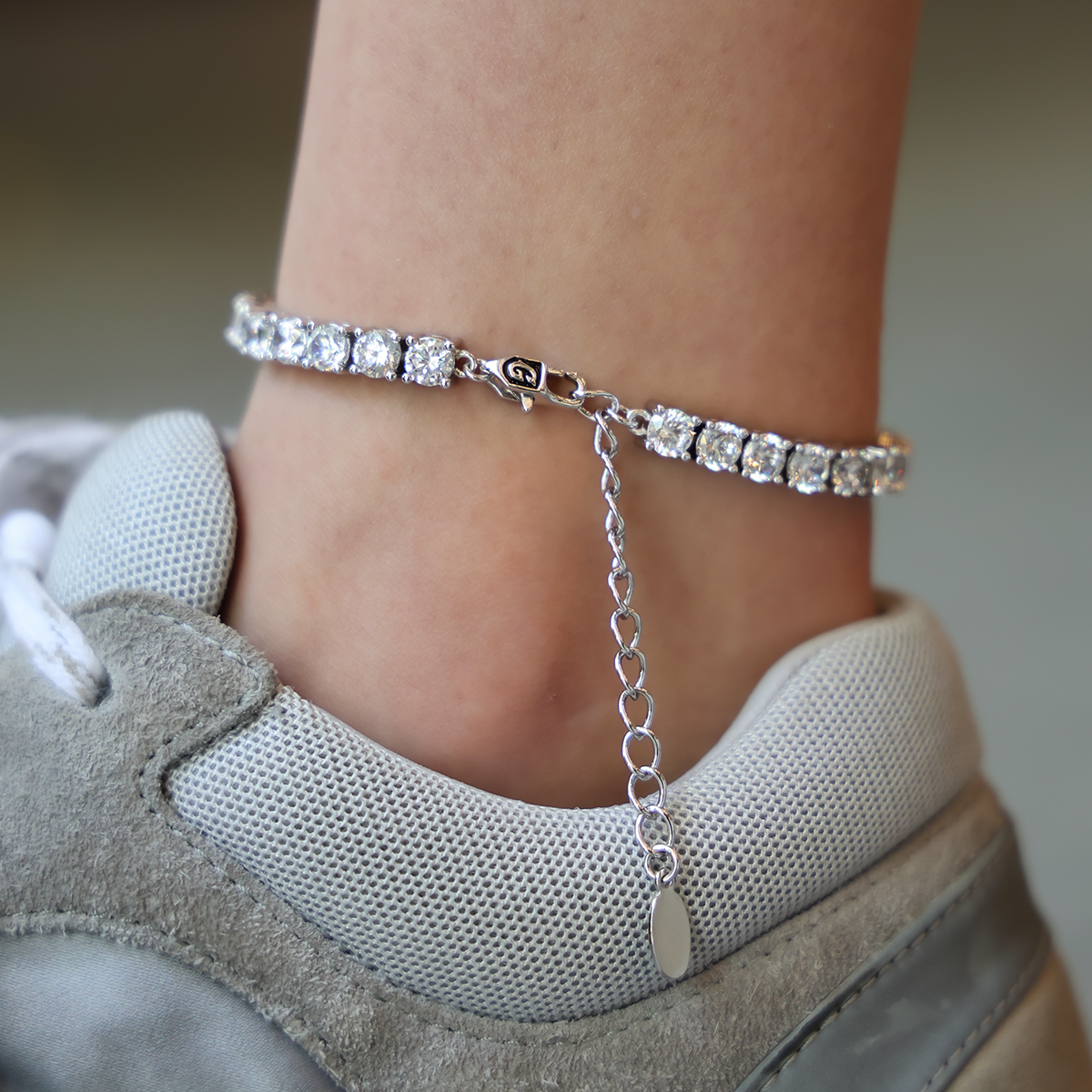 Diamond Tennis Anklet in White Gold- 5mm