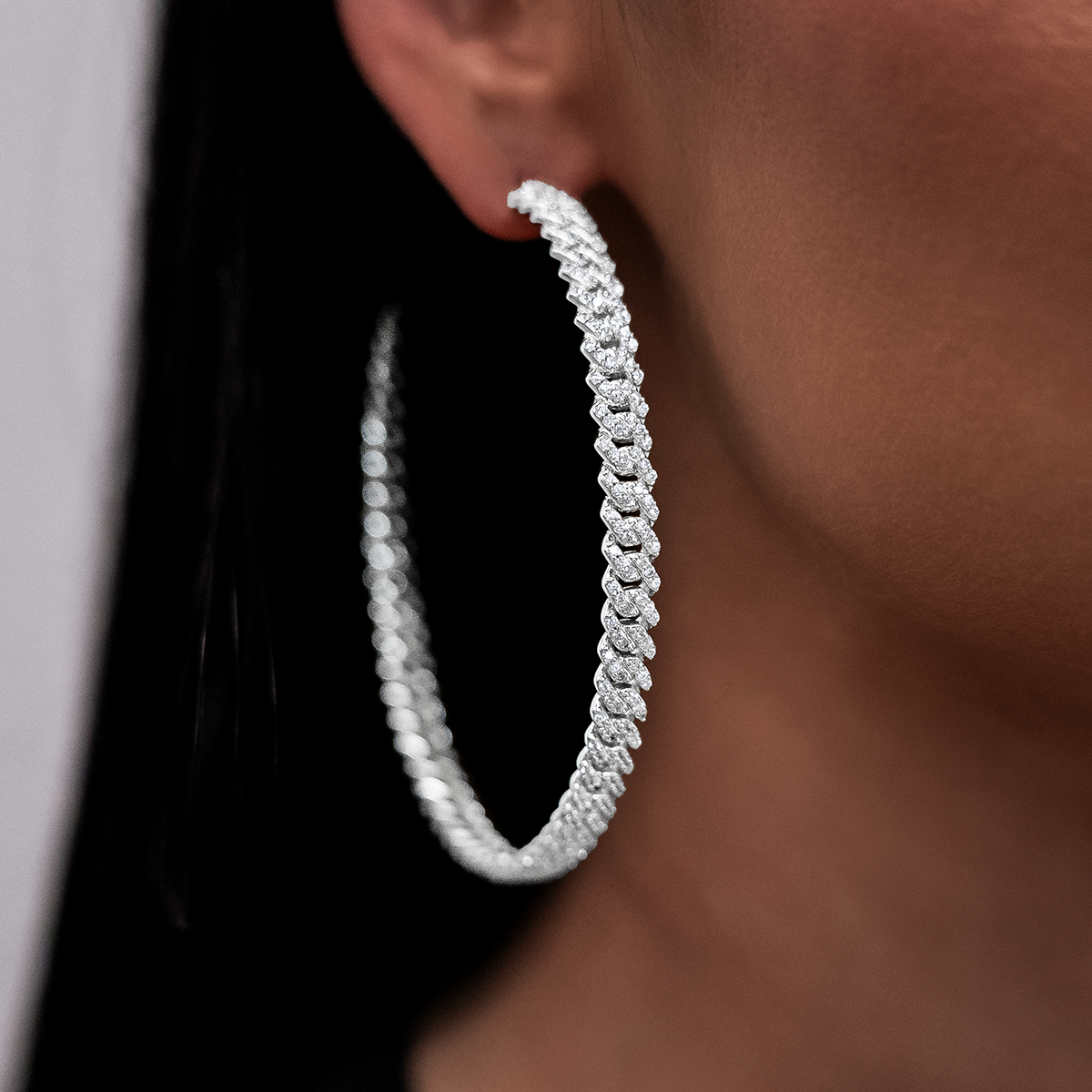 Diamond Prong Hoop Earrings in White Gold