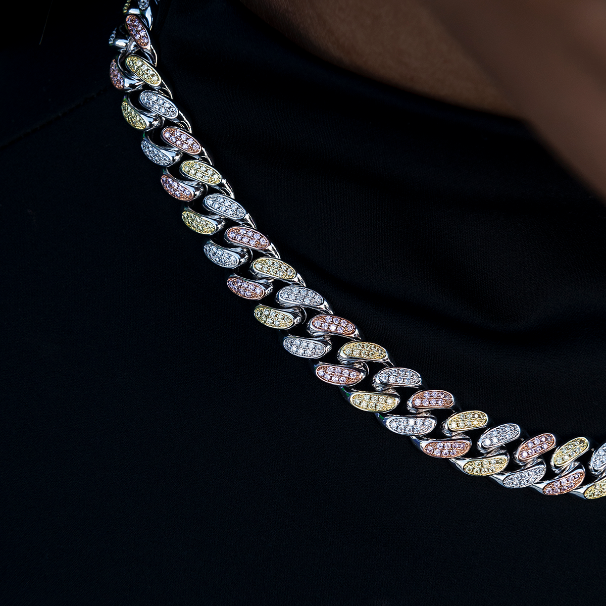 Diamond Cuban Link Chain in Yellow/Rose/White Gold- 12mm