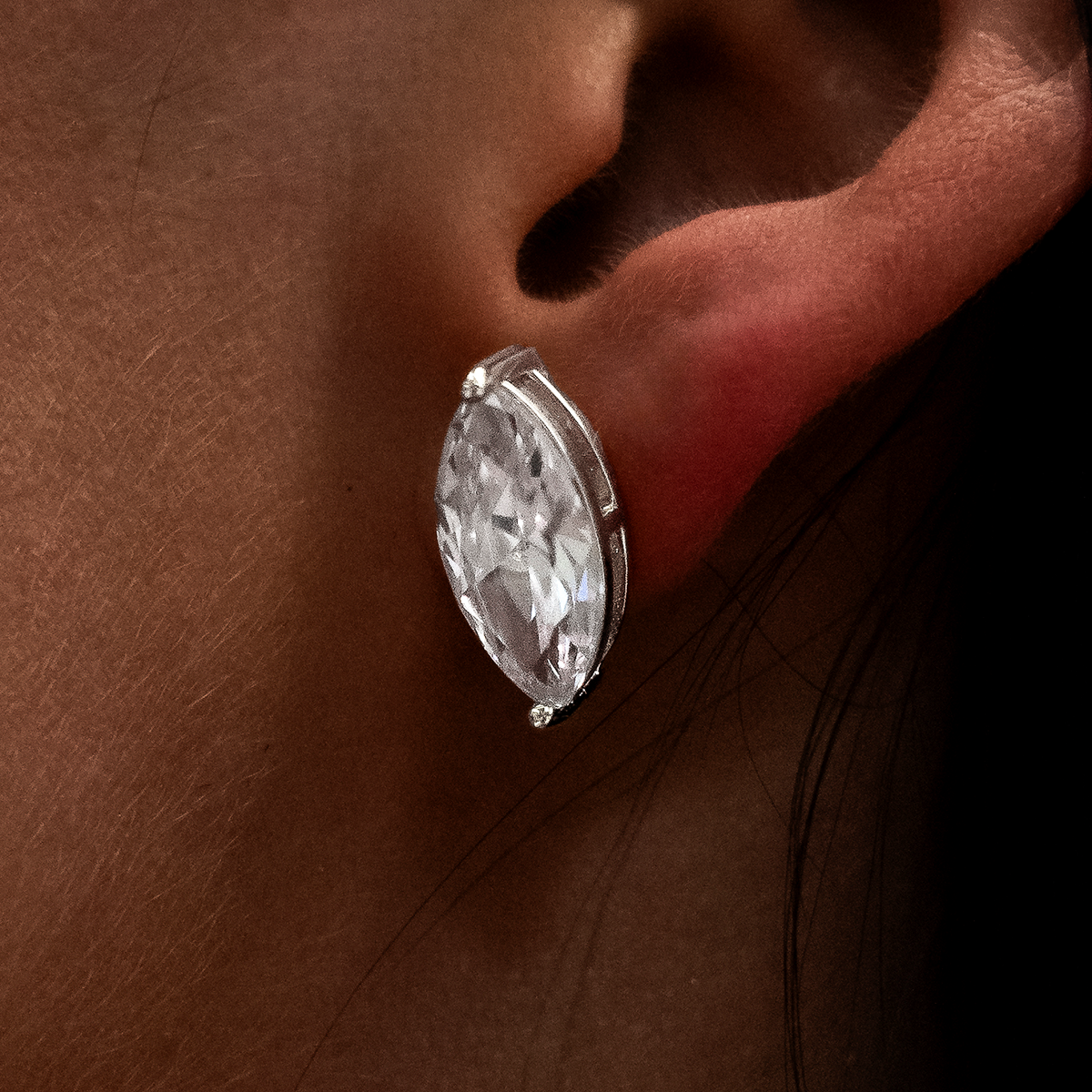 8mm Marquise Cut Diamond Stud Earrings in White Gold