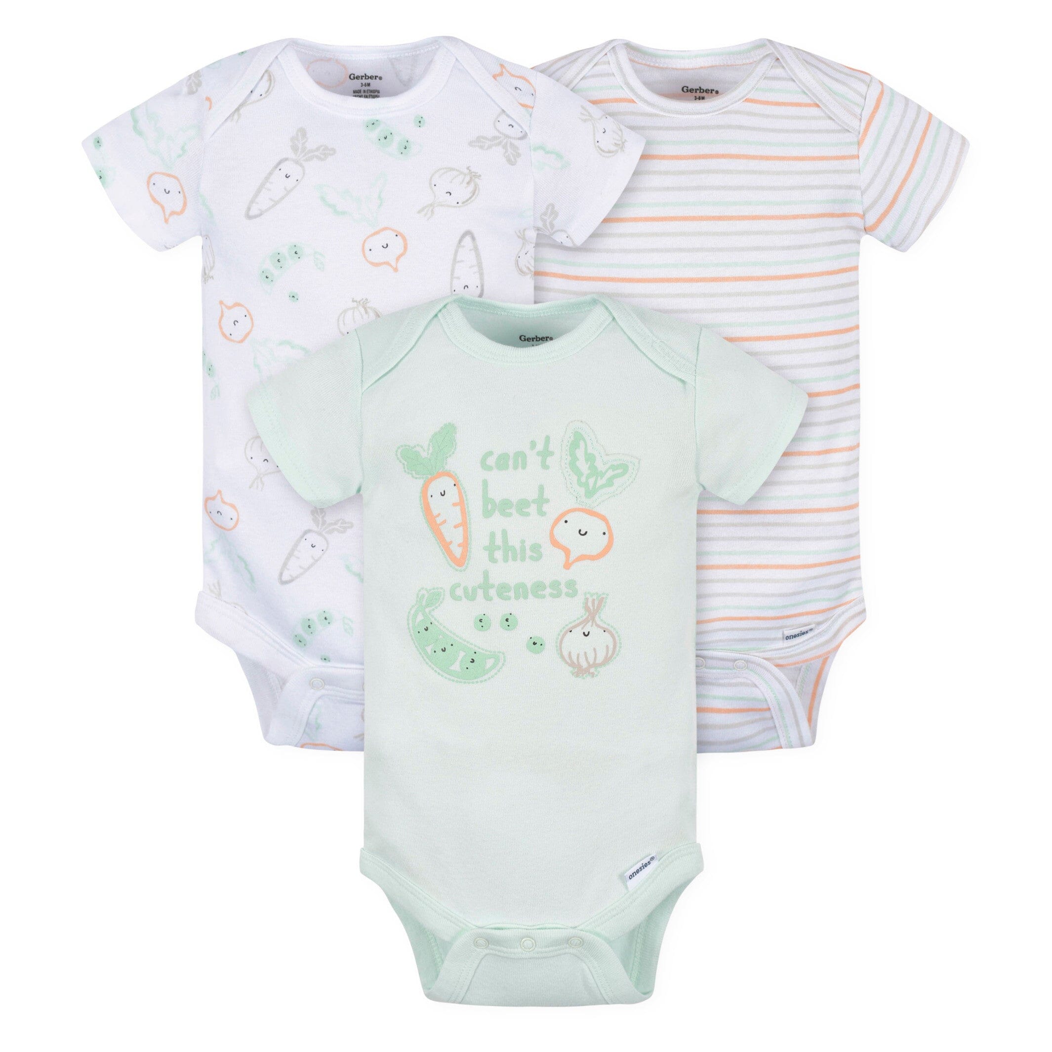 3-Pack Baby Neutral Vegetables Short Sleeve Onesies Bodysuits