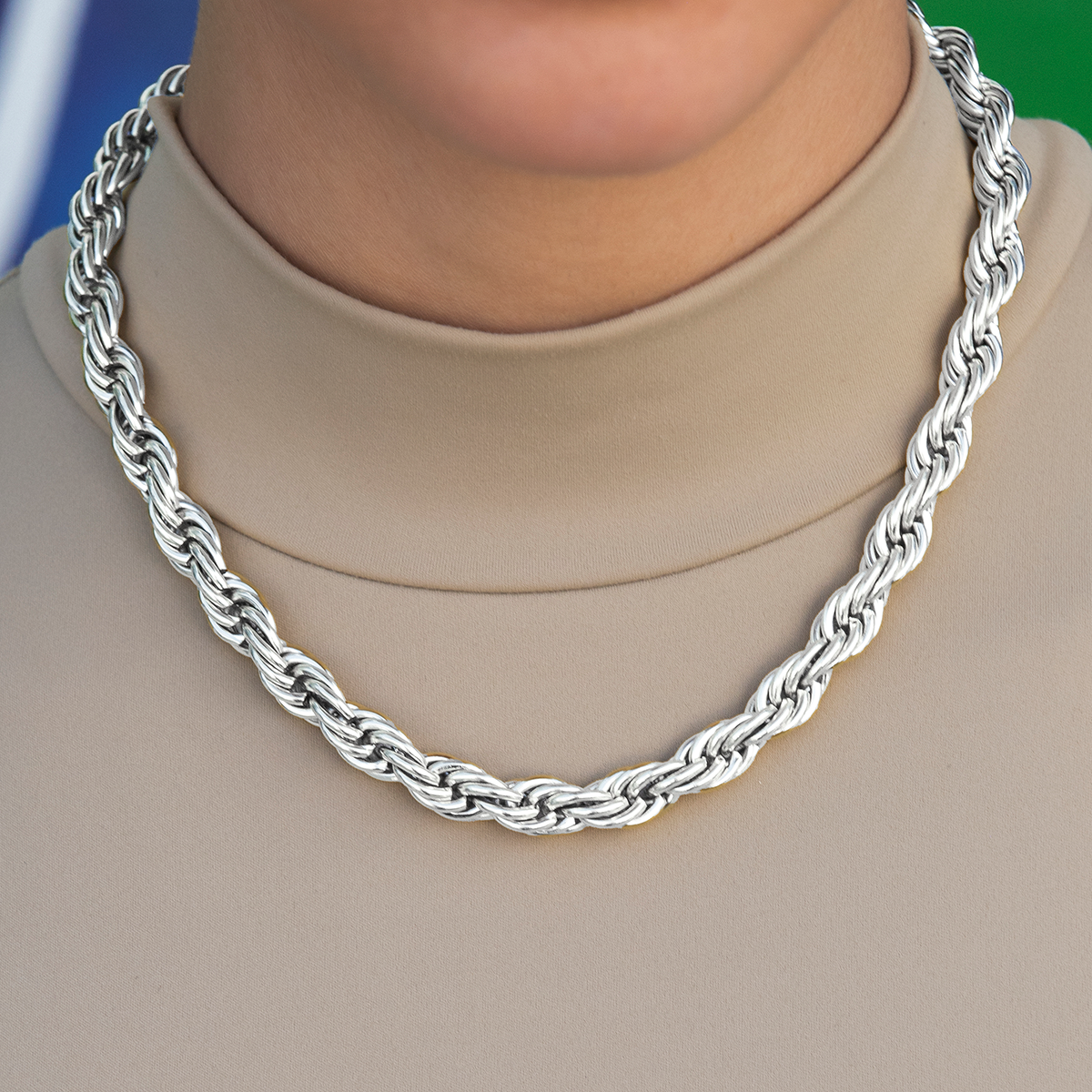 Rope Necklace in White Gold- 8mm