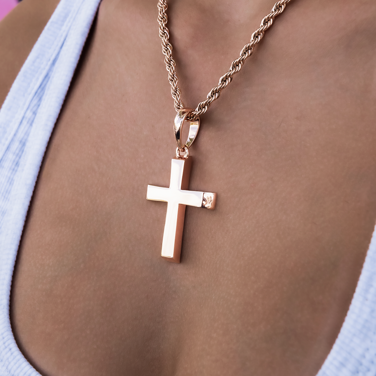 Simple Cross Pendant in Rose Gold