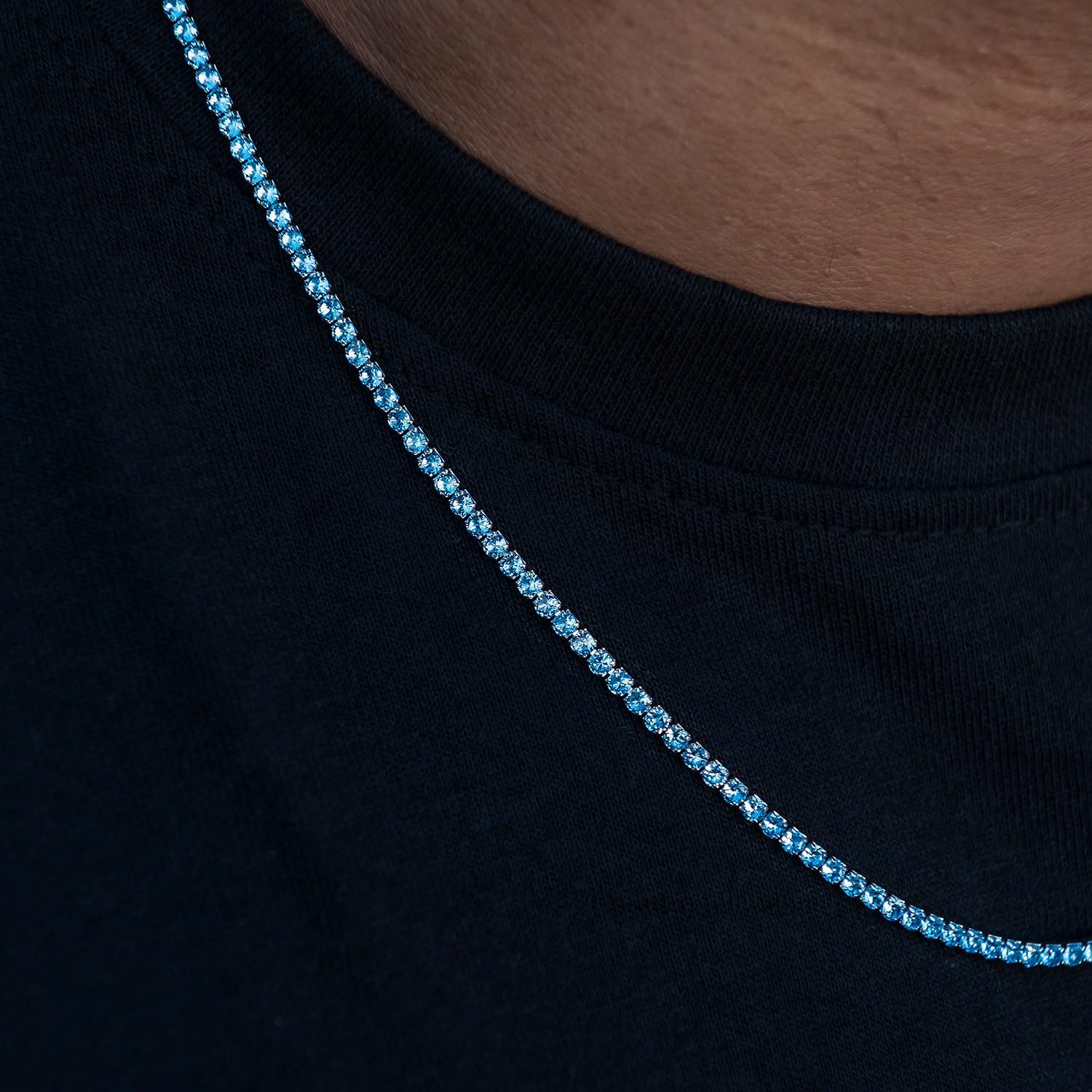 Blue Topaz Diamond Micro Tennis Chain