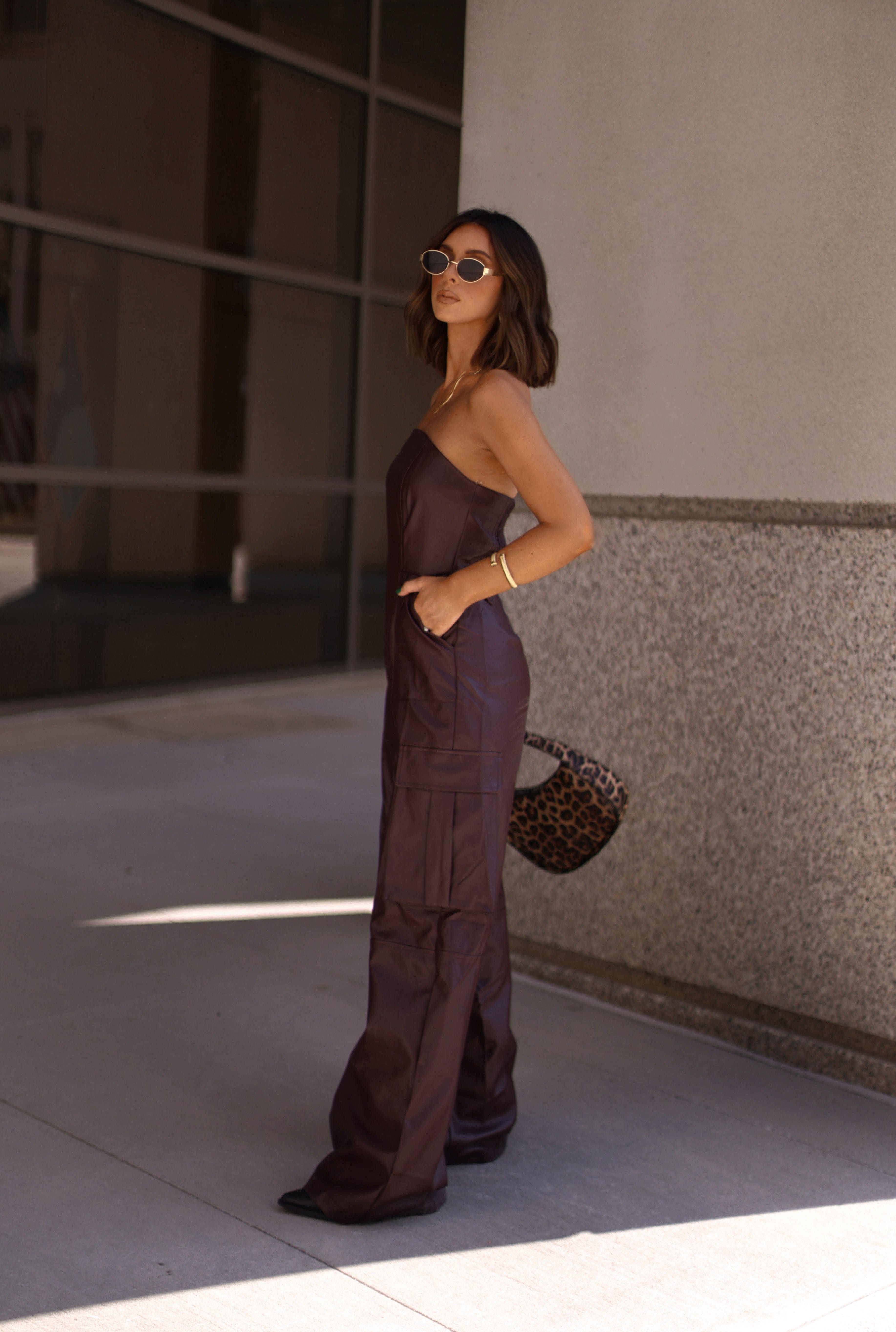 Dark Burgundy Leather Jumpsuit