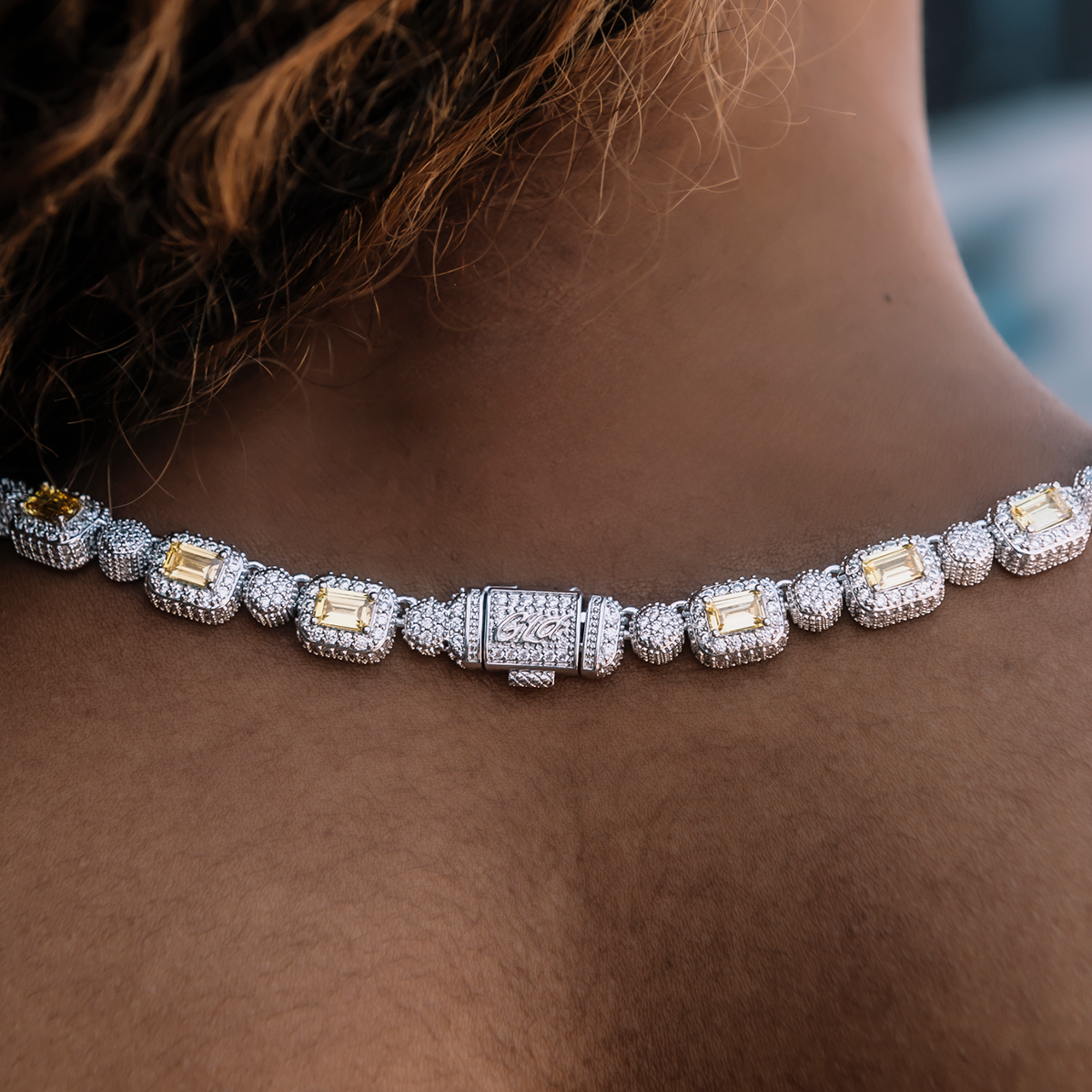 Canary Baguette Pave Tennis Necklace