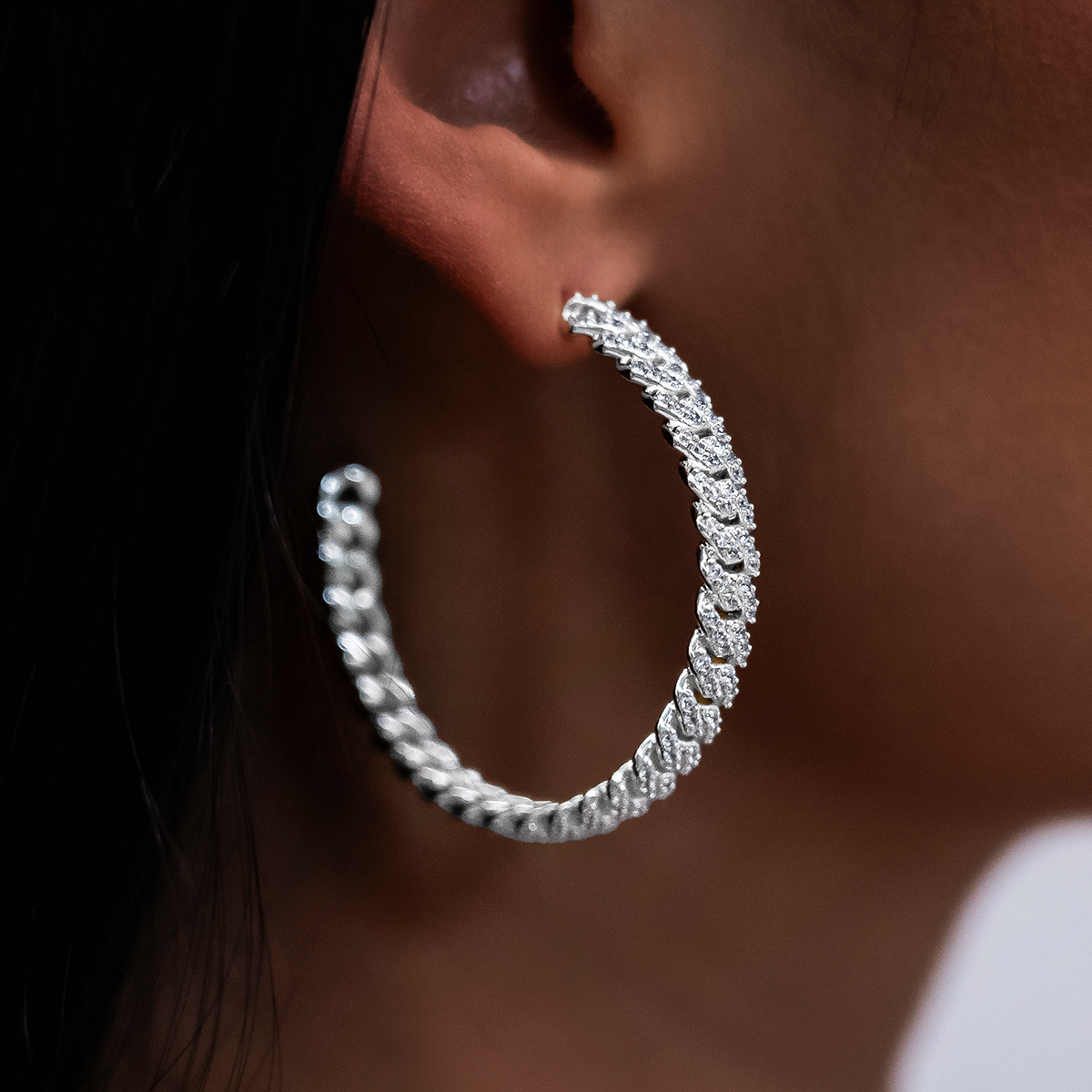 Diamond Prong Hoop Earrings in White Gold