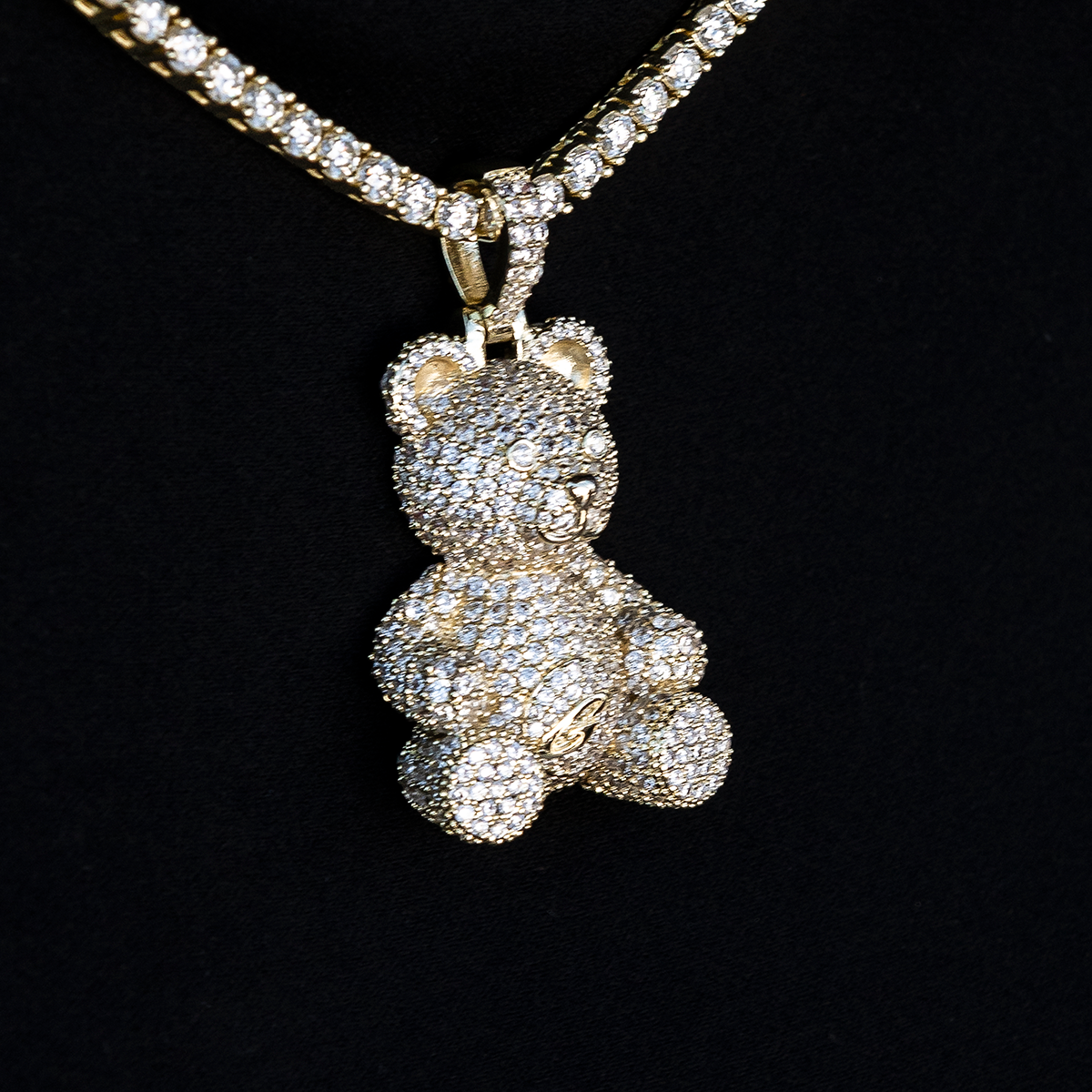 Iced Bear Pendant in Yellow Gold