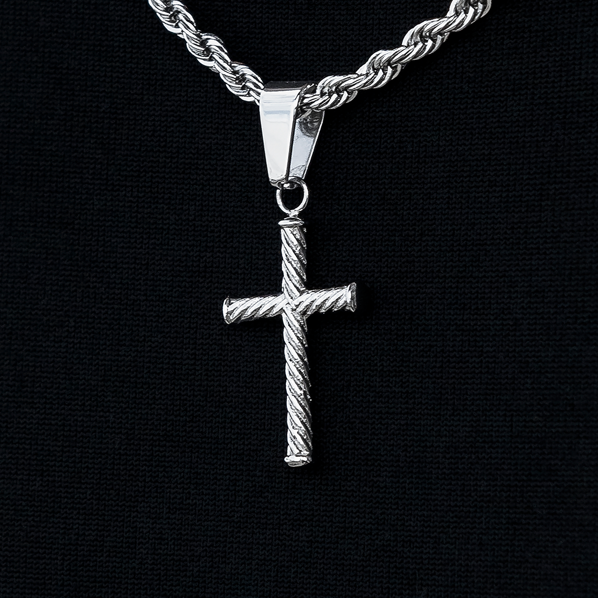 Micro Rope Cross Pendant in White Gold