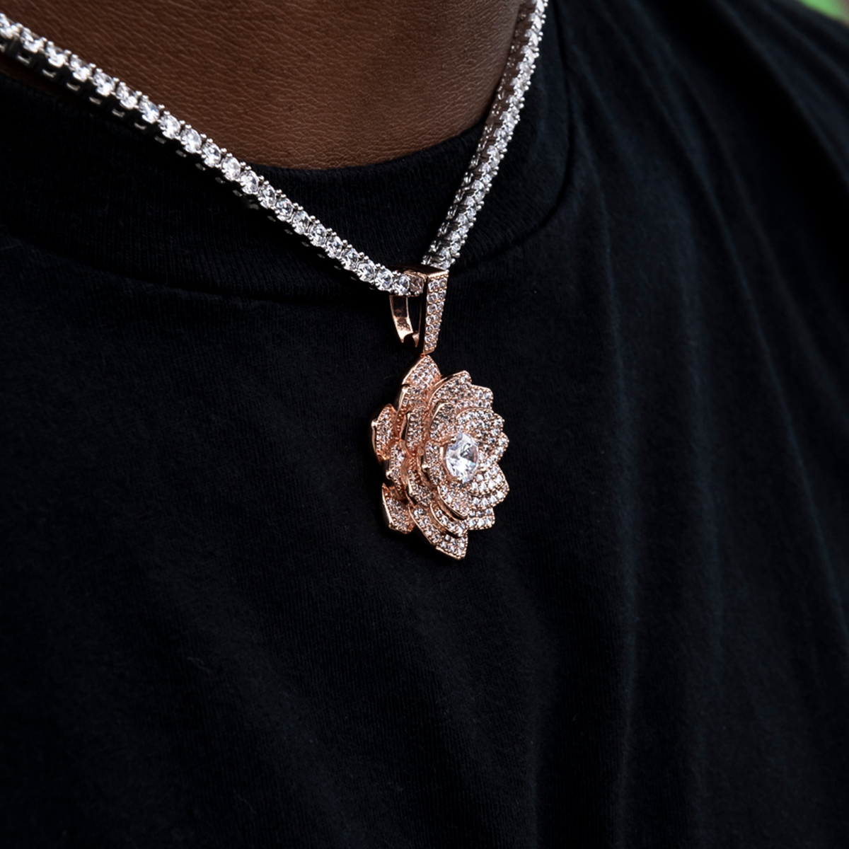 Diamond Rose Pendant in Rose Gold