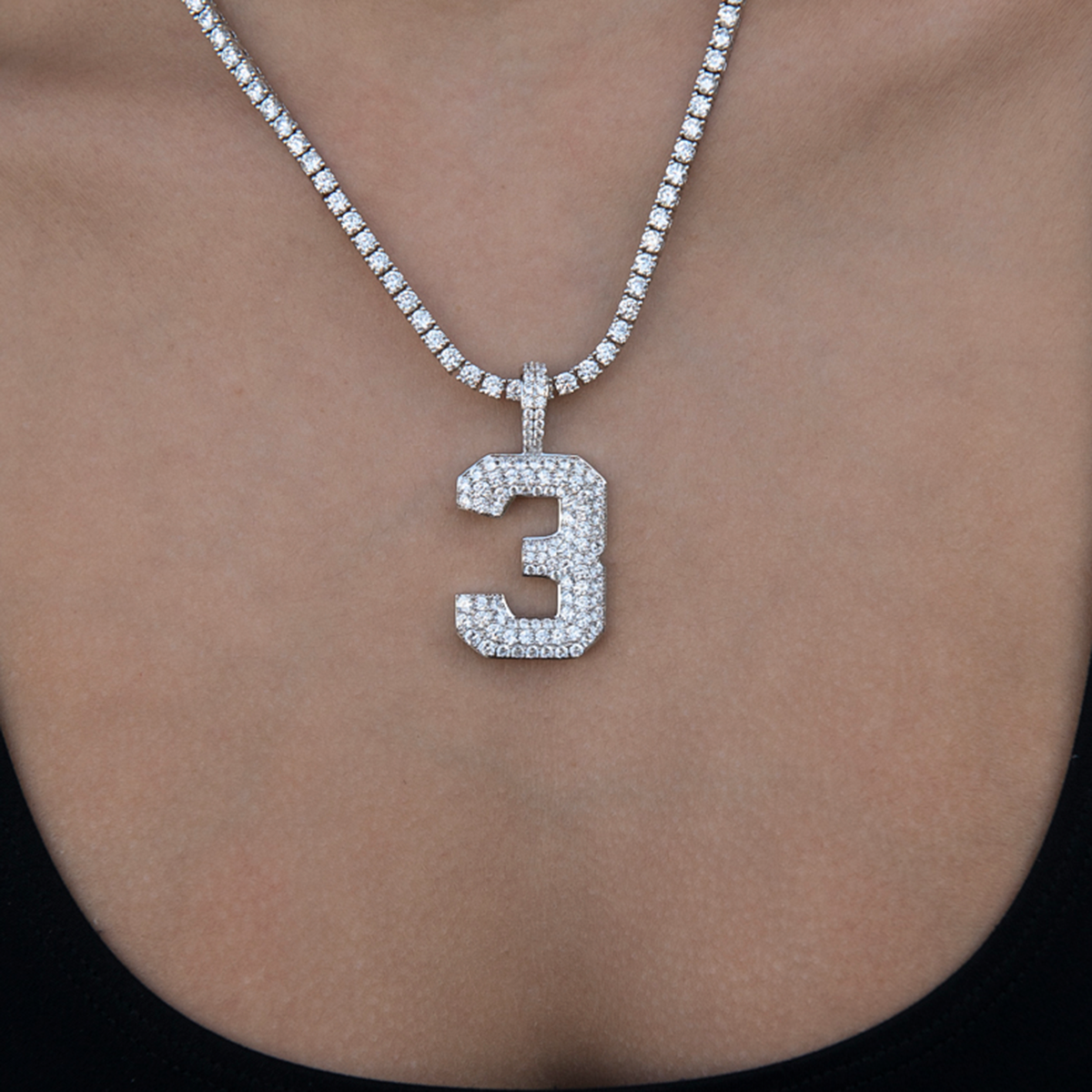 Pave Number Pendants in White Gold