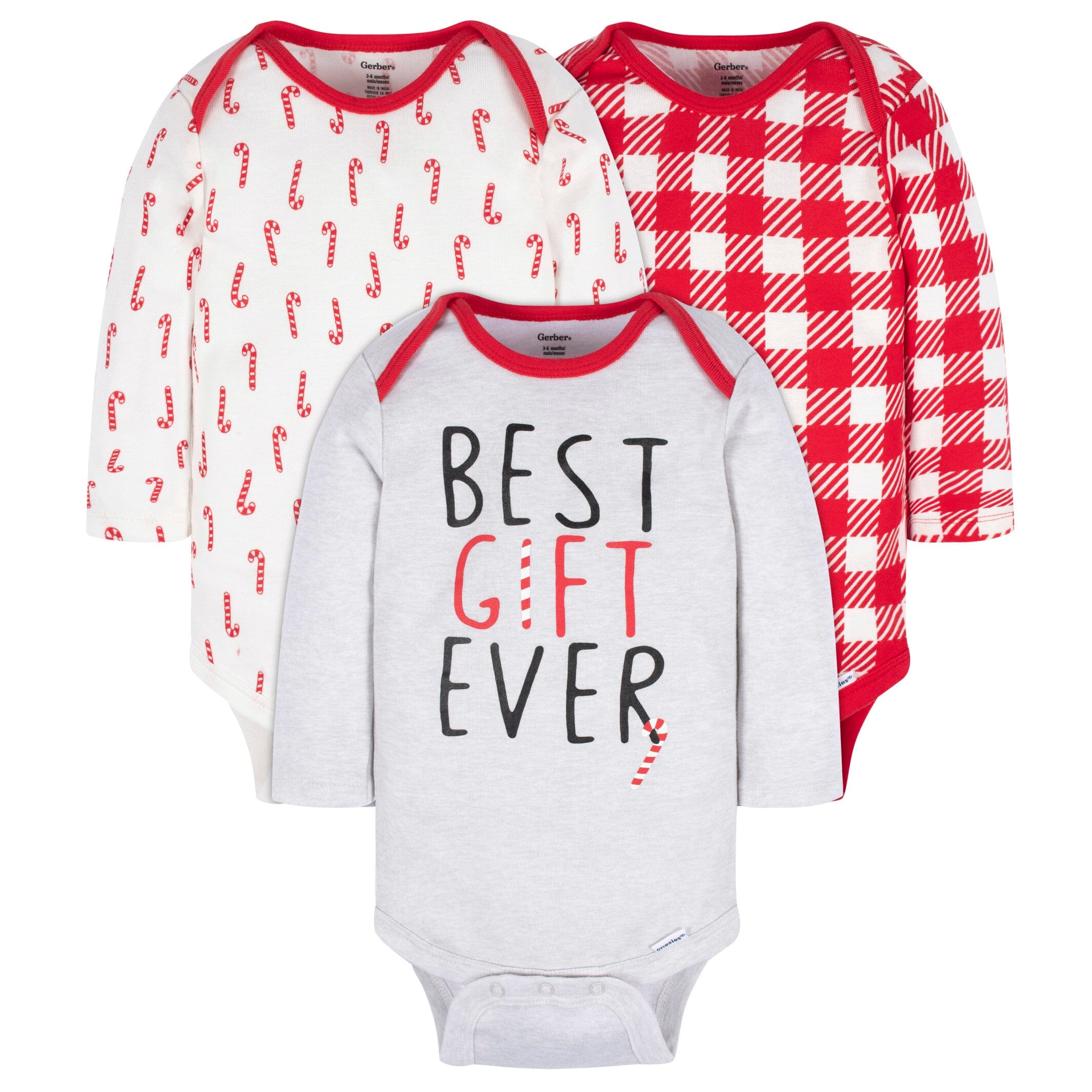 3-Pack Baby Neutral Best Gift Ever Long Sleeve Onesies Bodysuits