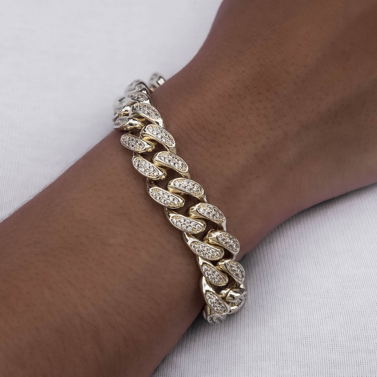 Diamond Cuban Link Bracelet in Yellow Gold- 12mm